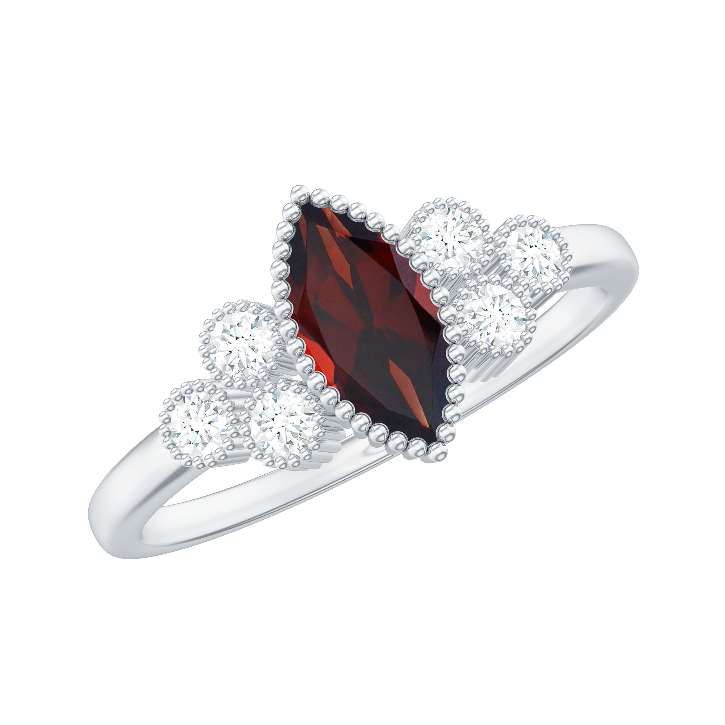Natural 4X8mm Garnet Marquise Engagement Ring with Diamond