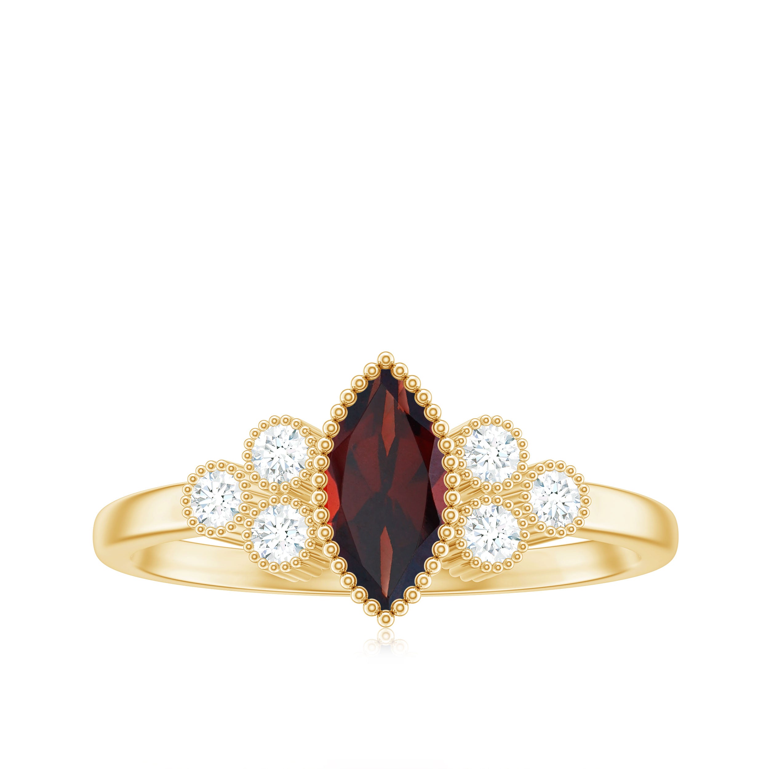 Natural 4X8mm Garnet Marquise Engagement Ring with Diamond AAA - Rosec Jewels