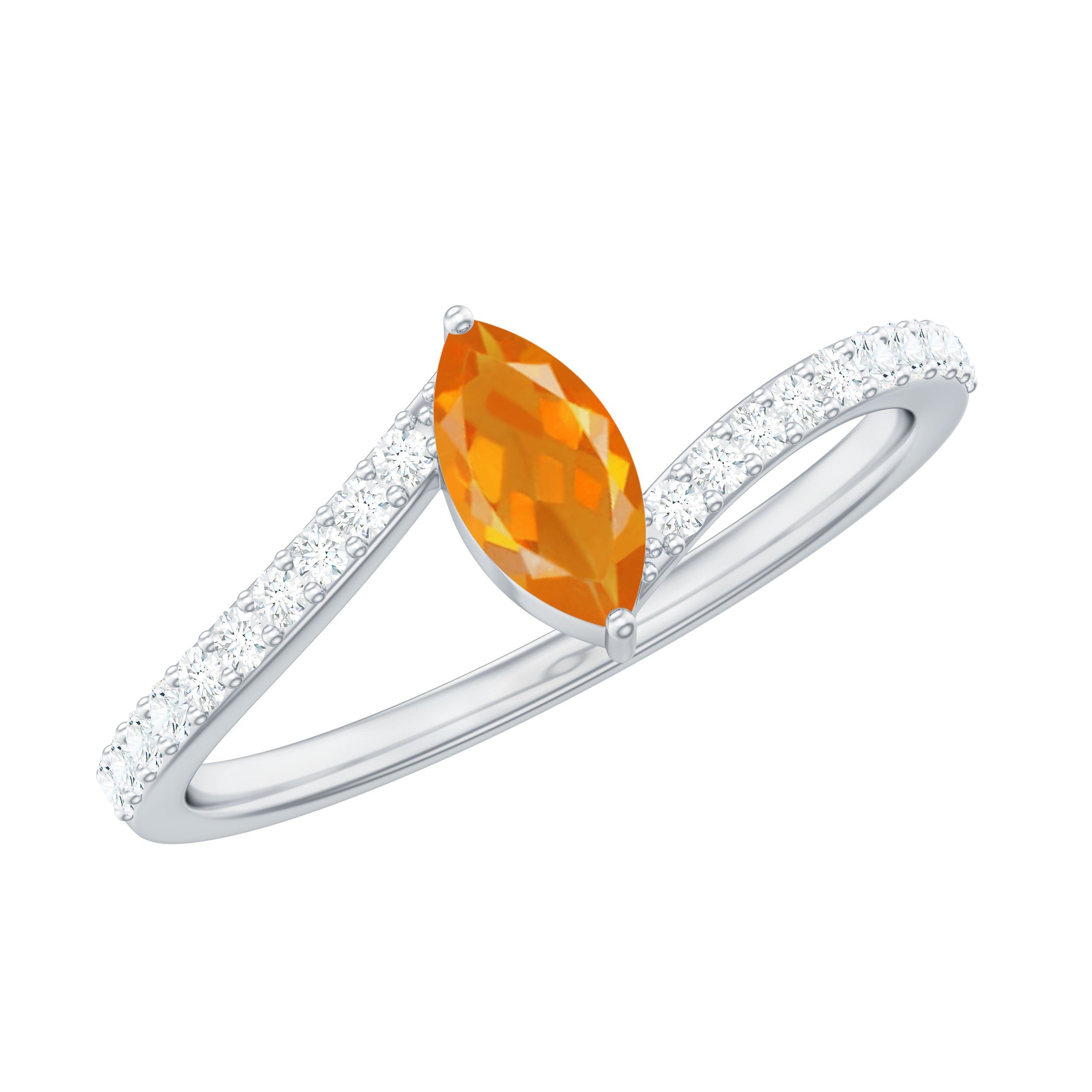 1/2 Ct Bypass Engagement Ring with Fire Opal and Diamond