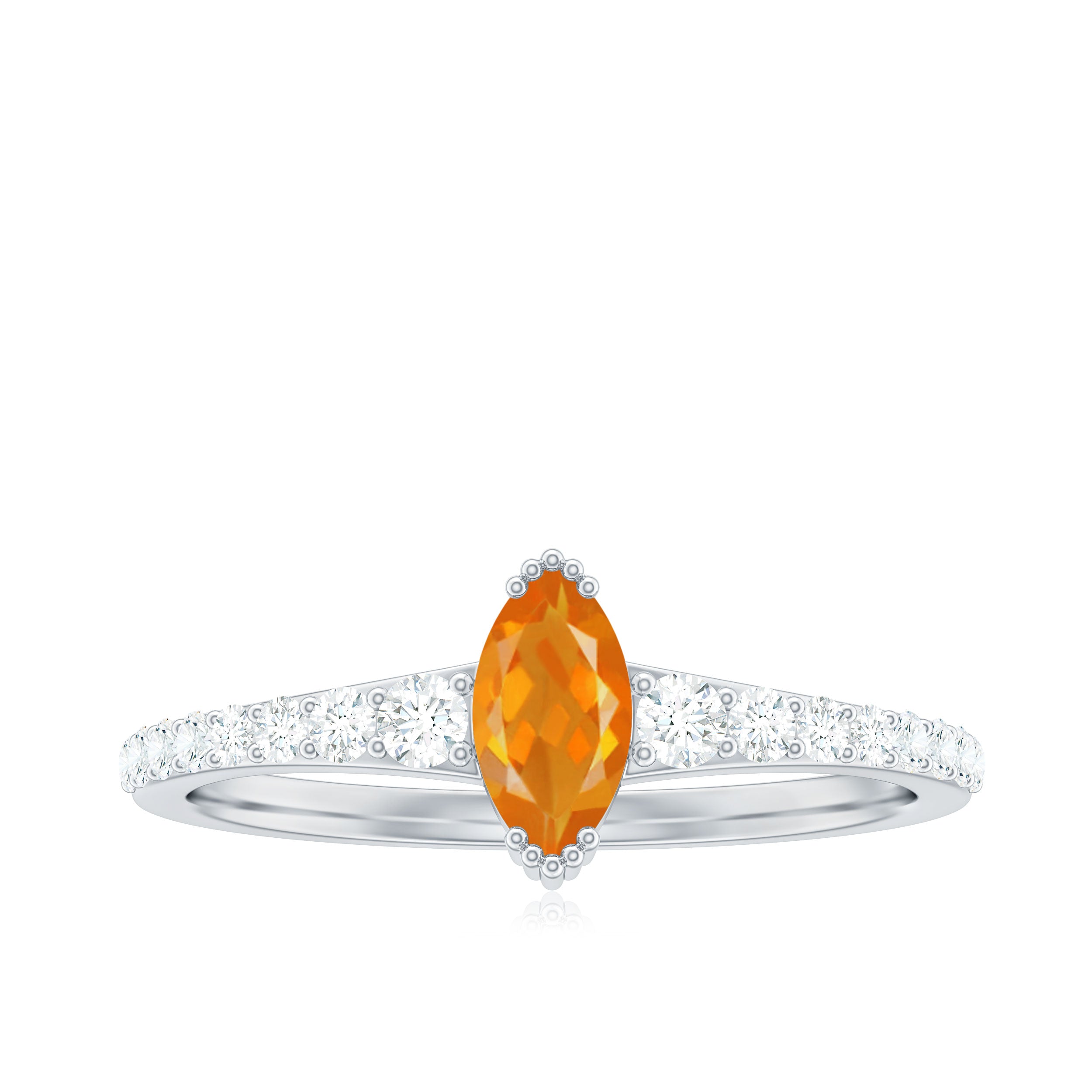 3/4 Carat Marquise Fire Opal Engagement Ring with Diamond AAA - Rosec Jewels