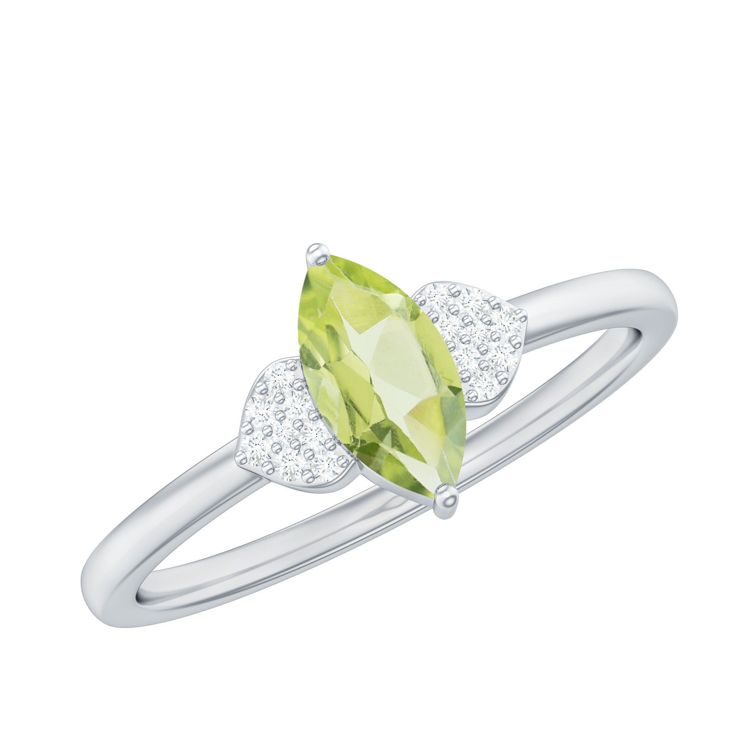 0.75 CT Real Peridot Engagement Ring with Diamond Stones