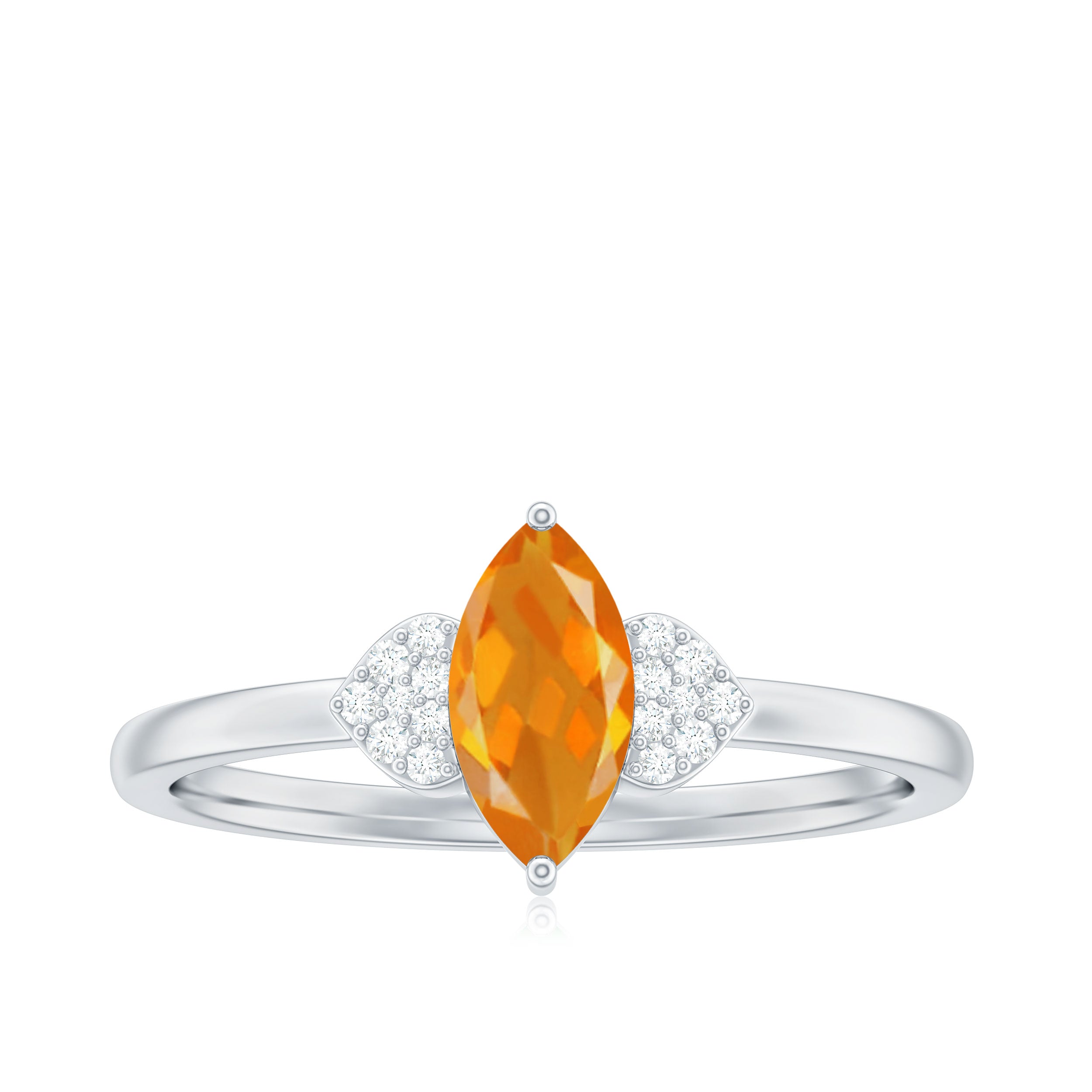 Rosec Jewels-Marquise Solitaire Fire Opal Engagement Ring with Diamond