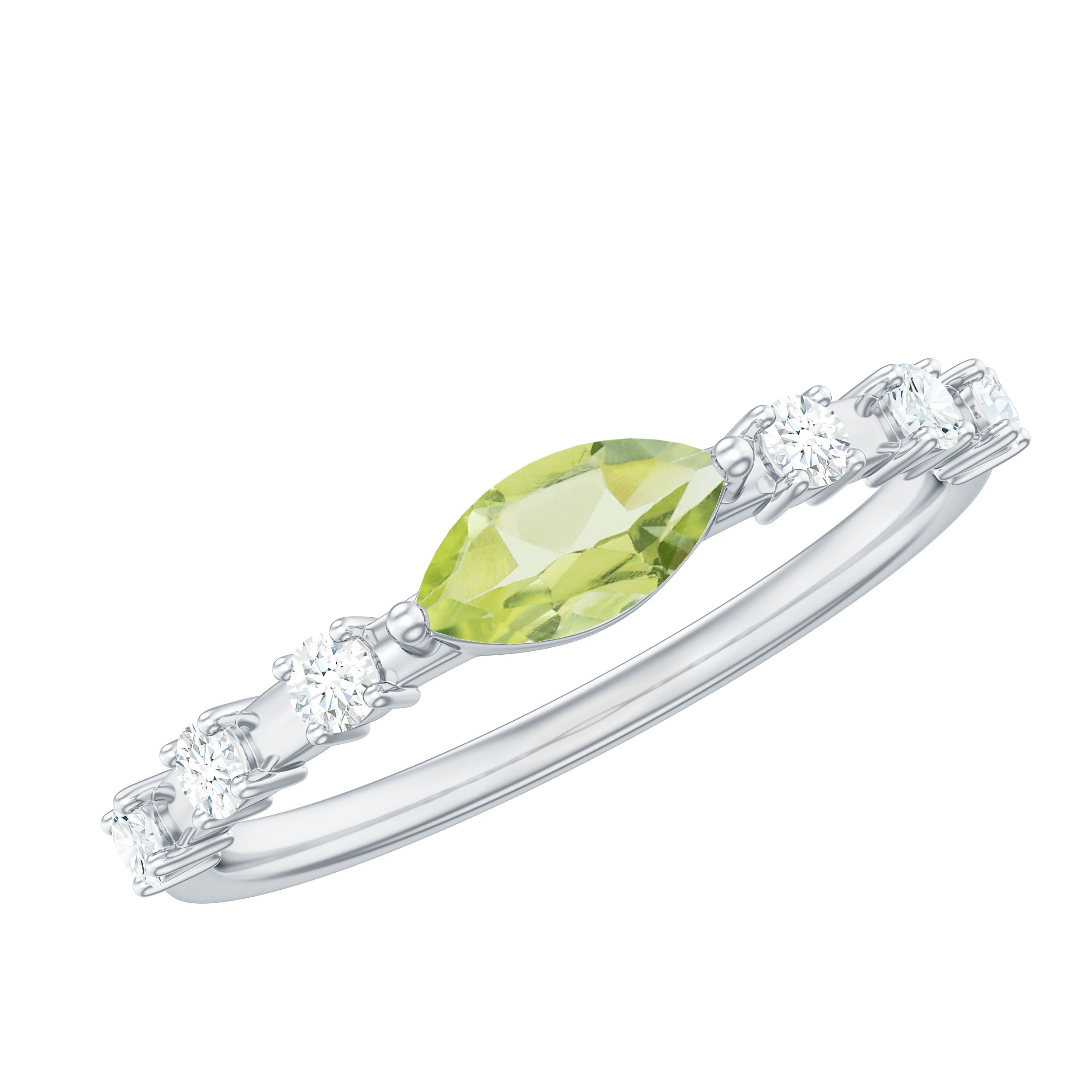 0.75 CT Peridot East West Ring with Diamond Accent