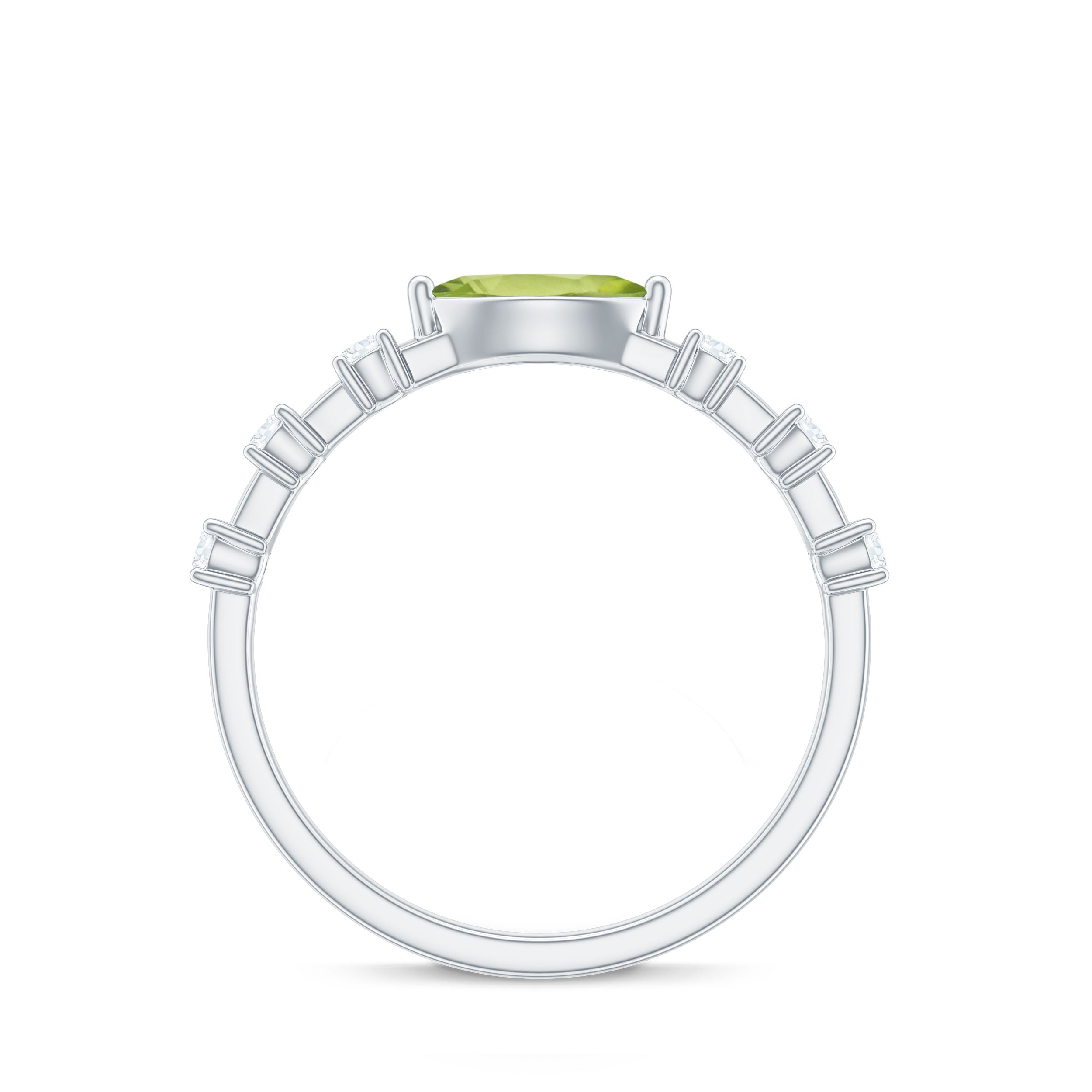 0.75 CT Peridot East West Ring with Diamond Accent AAA - Rosec Jewels