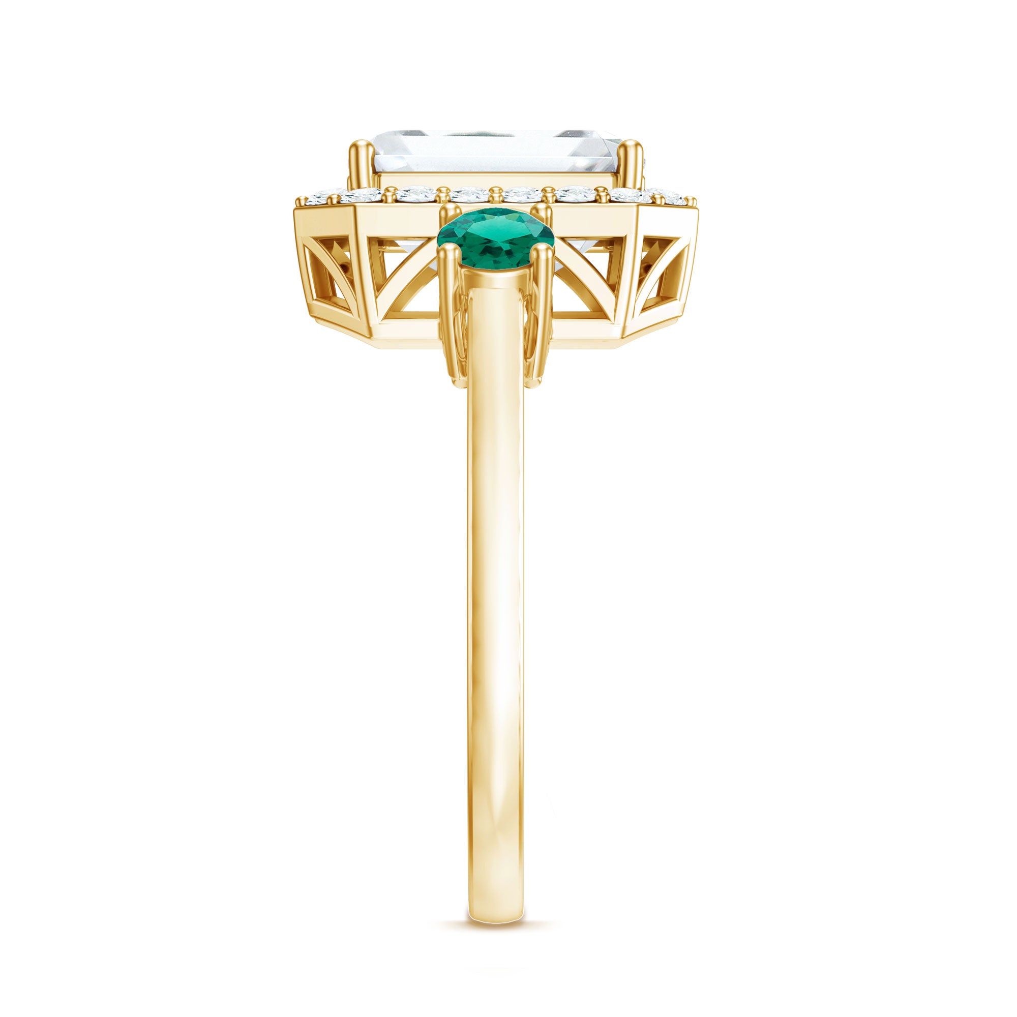 Certified 7X9 mm Moissanite Emerald Cut Engagement Ring with Emerald AAAA - Rosec Jewels