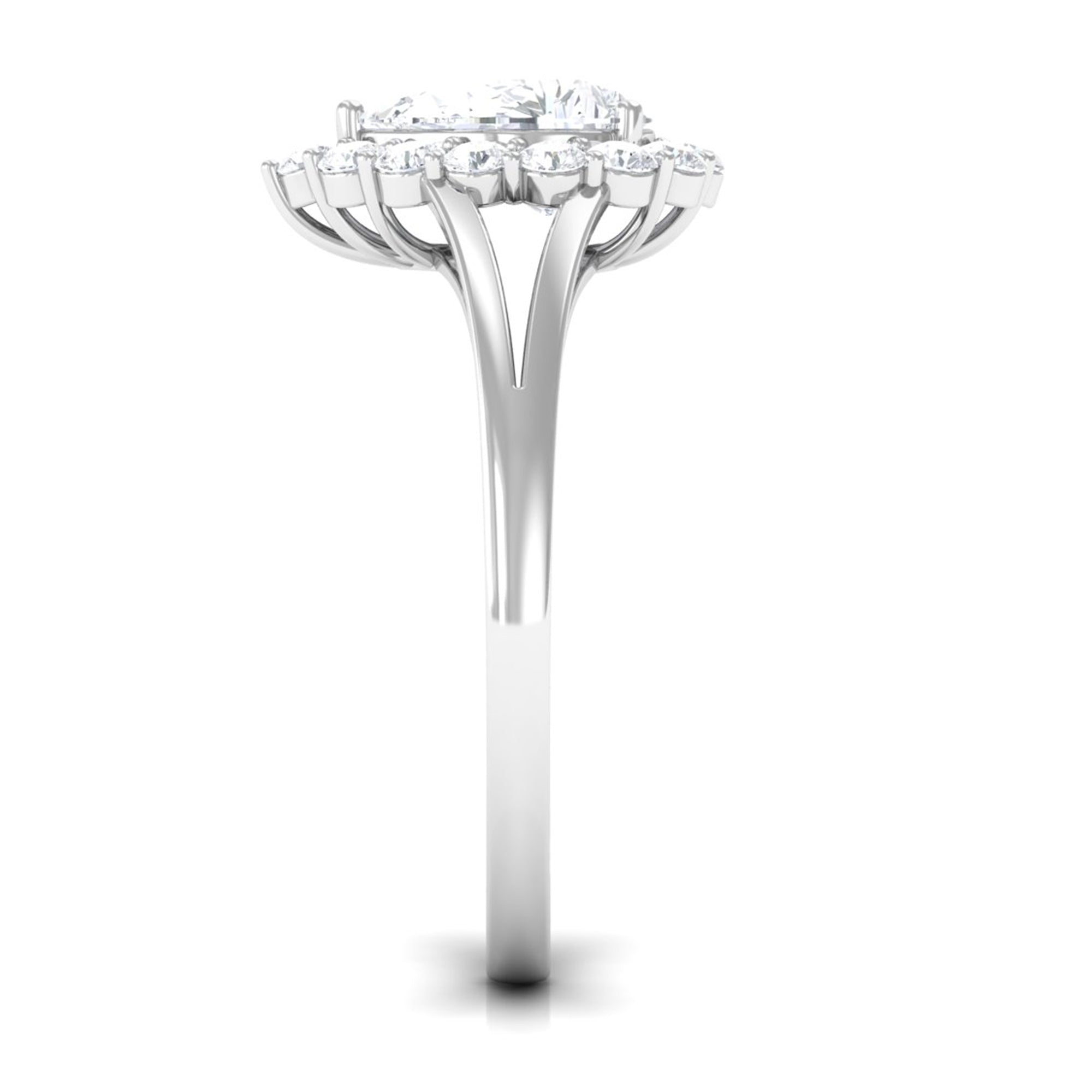 Zircon Pear Halo Engagement Ring with Split Shank AAAA - Rosec Jewels