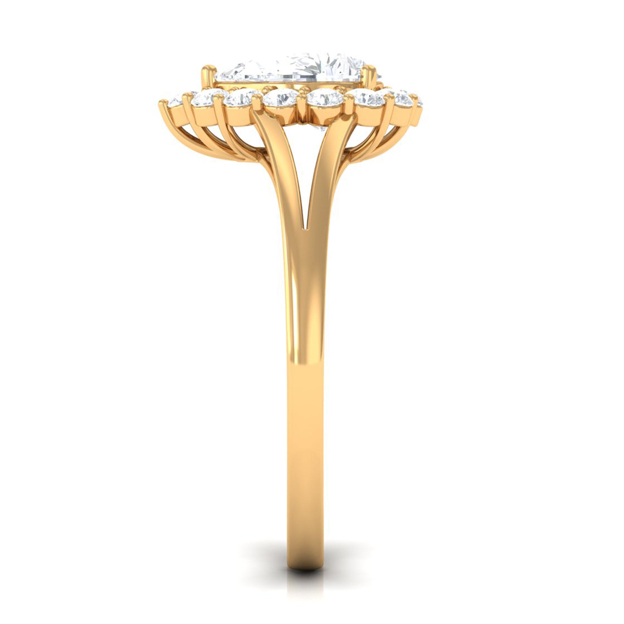 Zircon Pear Halo Engagement Ring with Split Shank AAAA - Rosec Jewels