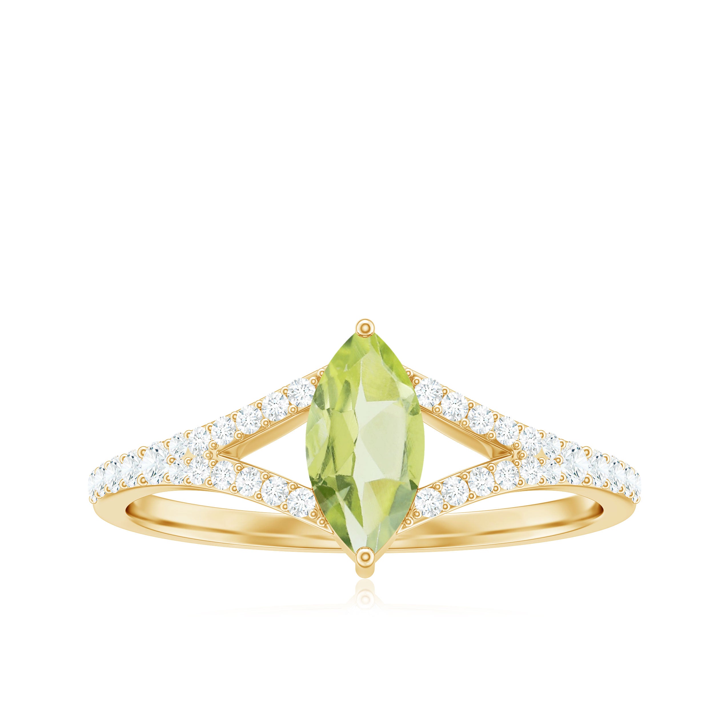 Rosec Jewels-Natural 0.7 Carat Marquise Shape Peridot Promise Ring with Diamond Split Shank