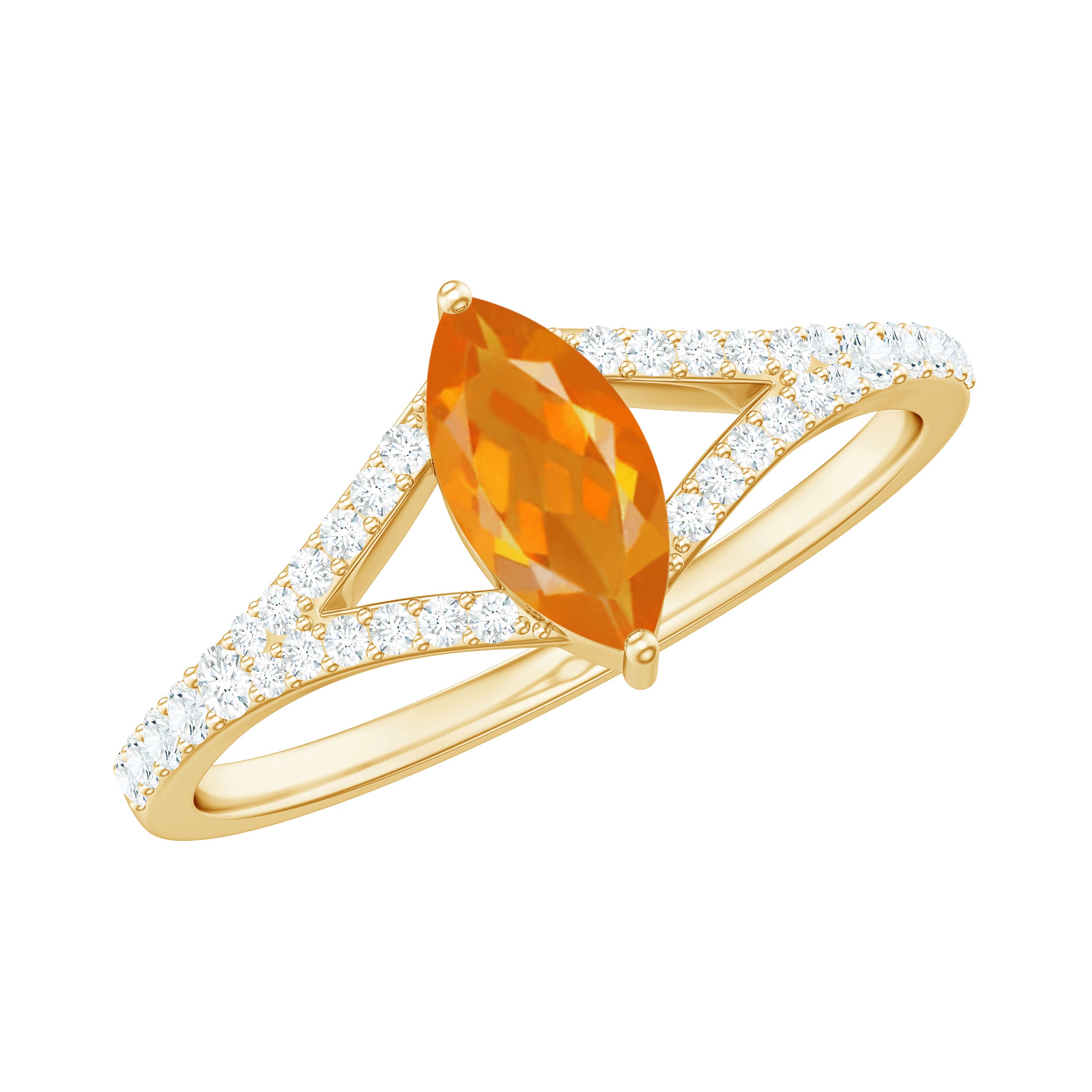 Marquise Fire Opal Split Shank Engagement Ring with Diamond AAA - Rosec Jewels