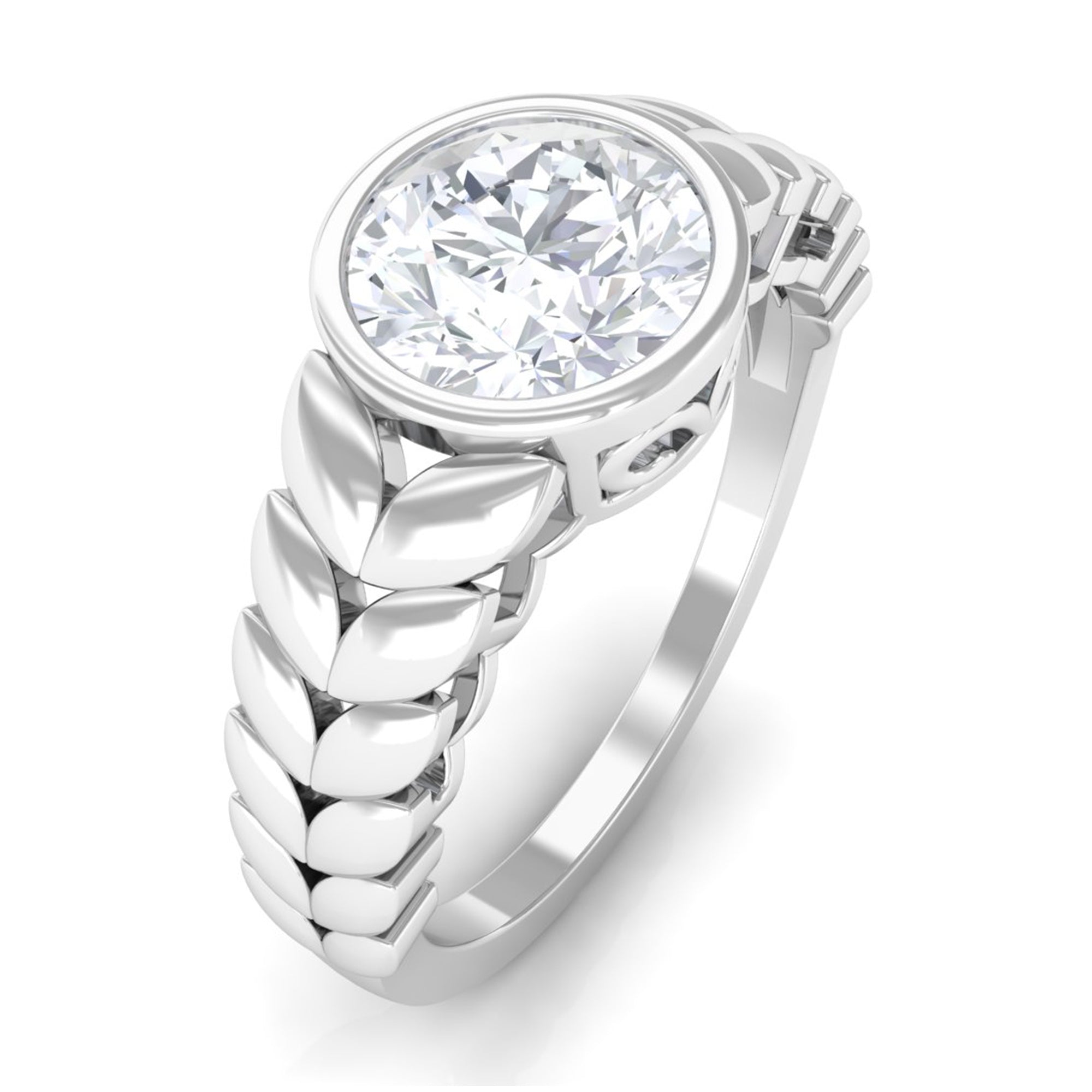 1.3 Carat Bezel Set Cubic Zirconia Leaf Engagement Ring AAAA - Rosec Jewels