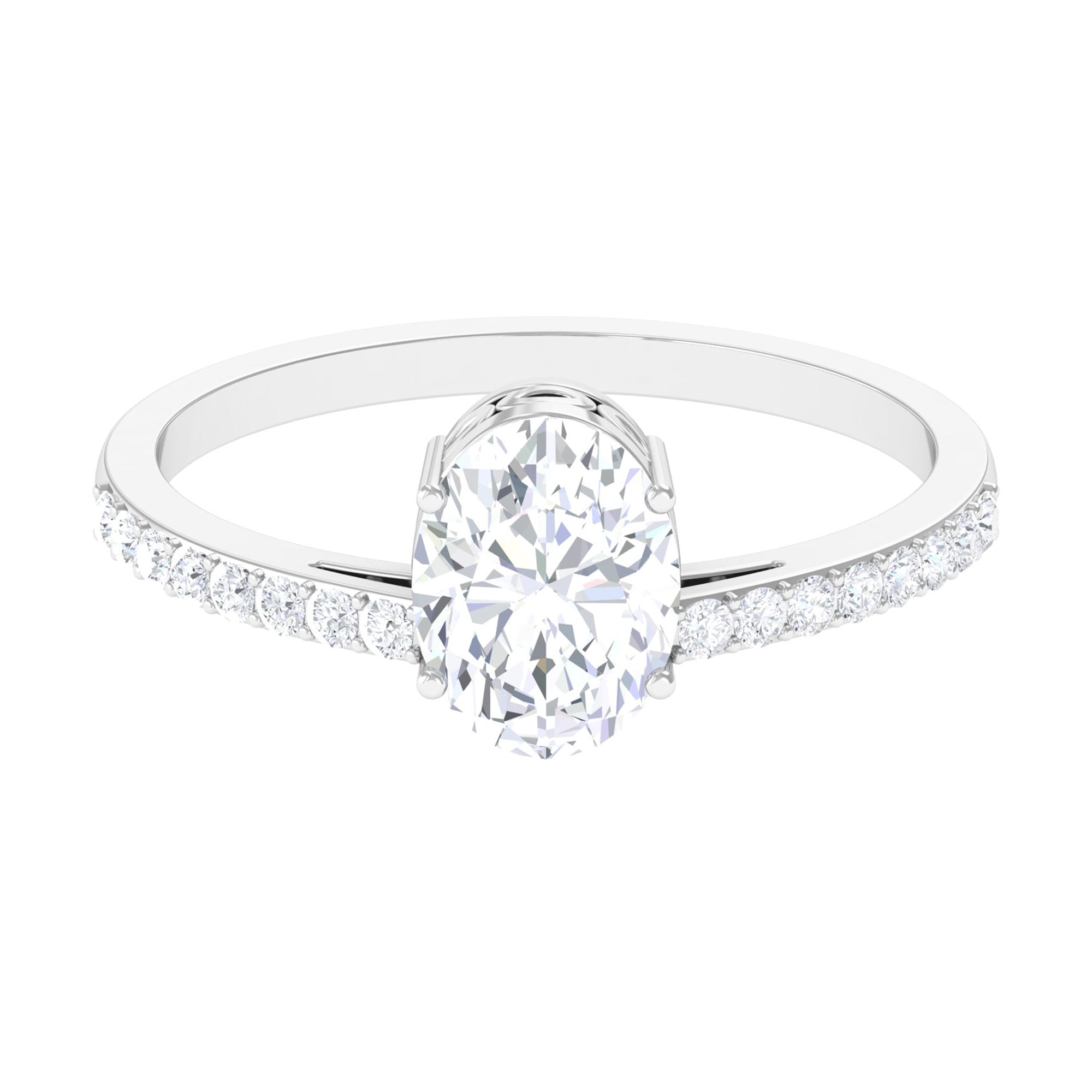 2.25 CT Oval Cut Solitaire Zircon Engagement Ring with Side Stones AAAA - Rosec Jewels