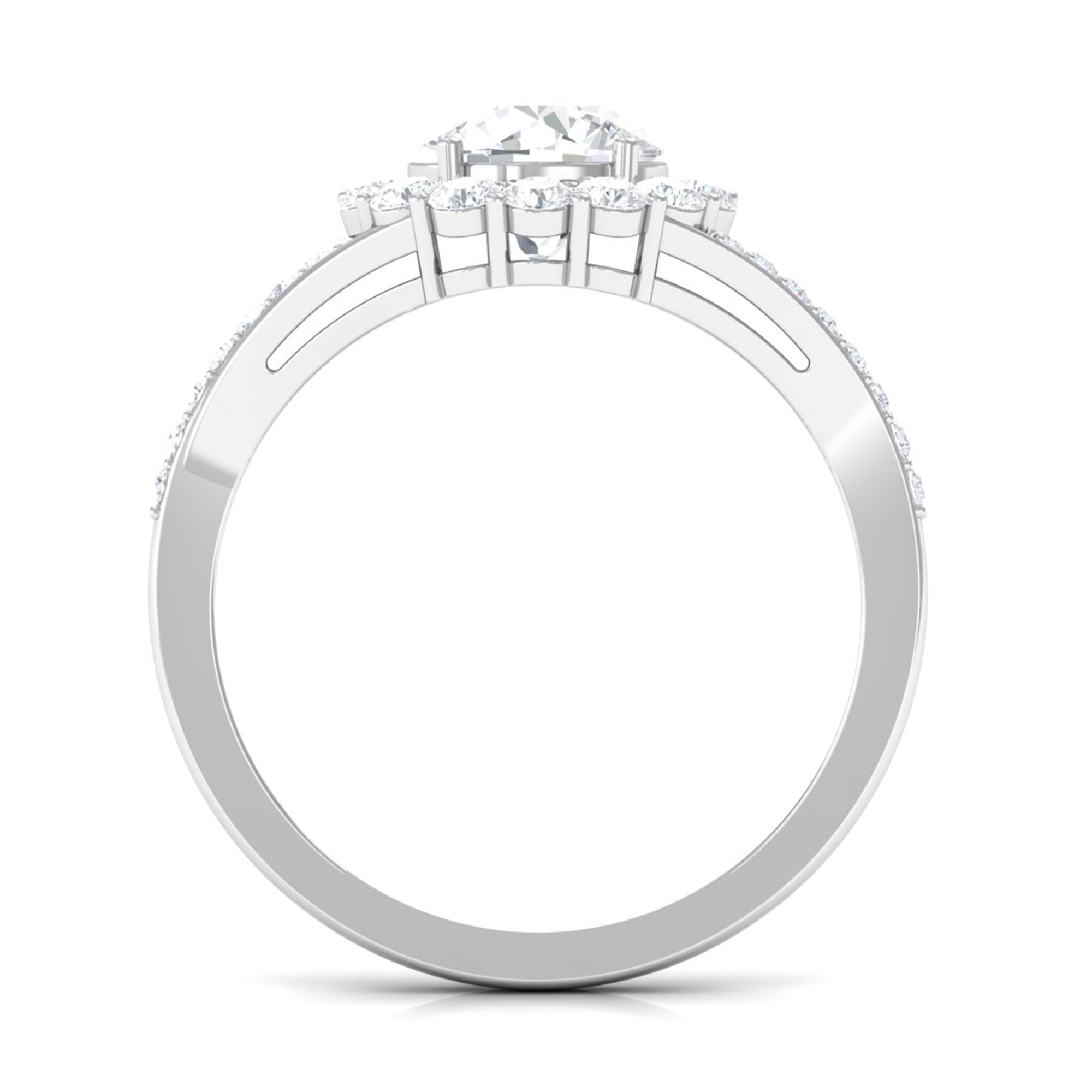 Round Zircon Halo Engagement Ring with Split Shank AAAA - Rosec Jewels
