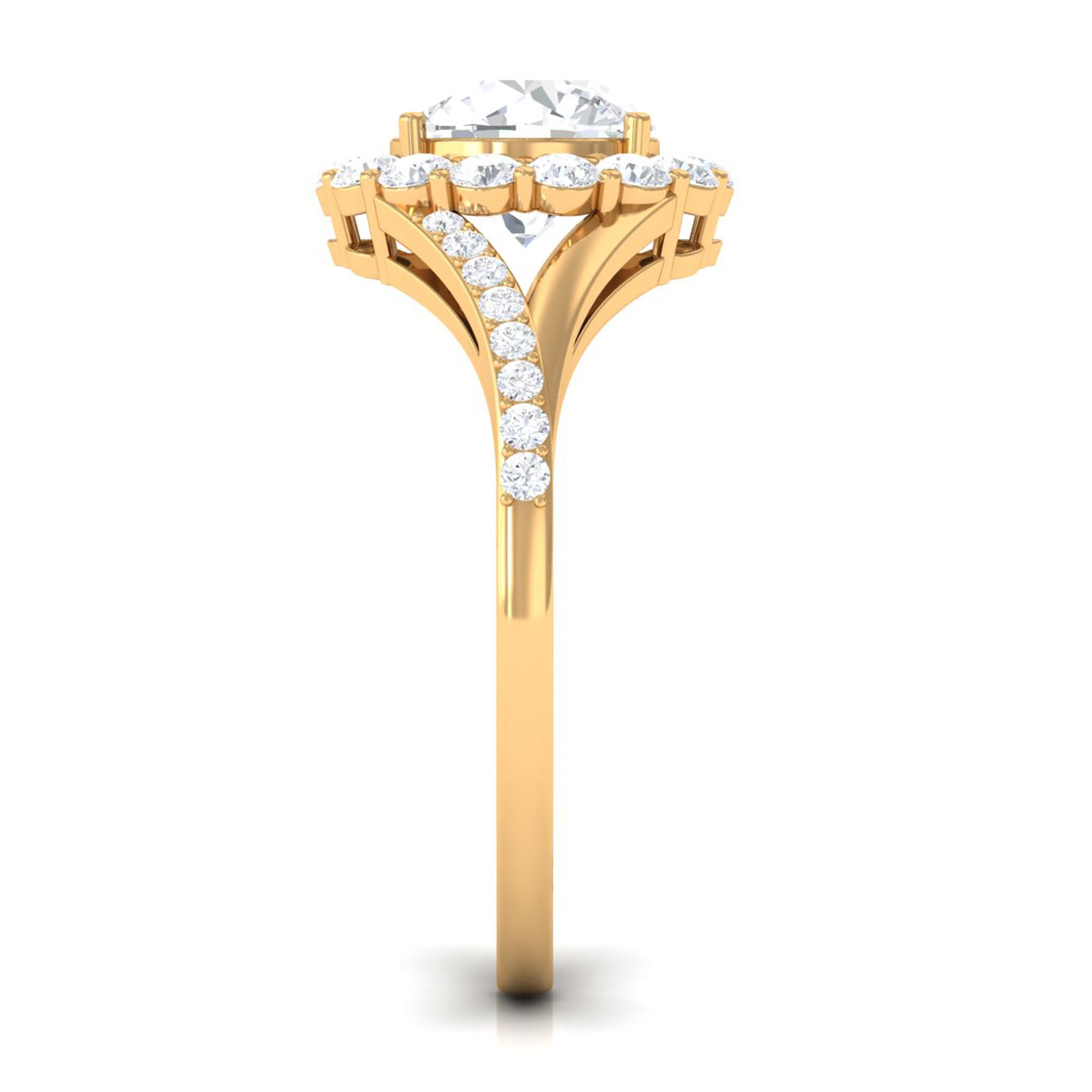 Round Zircon Halo Engagement Ring with Split Shank AAAA - Rosec Jewels