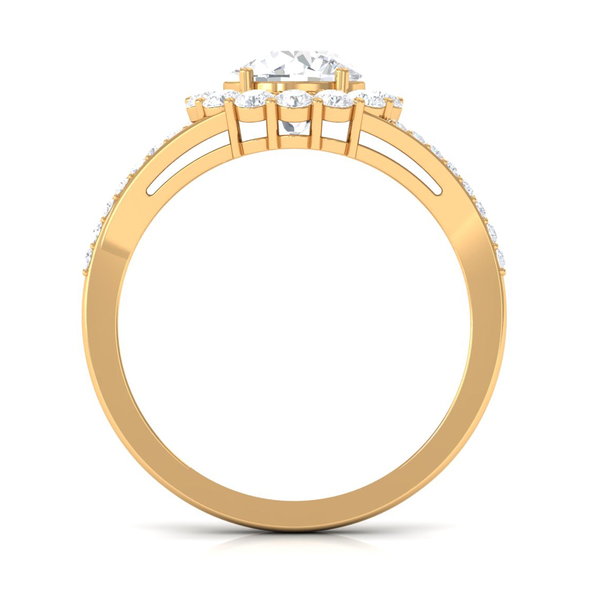 Round Zircon Halo Engagement Ring with Split Shank AAAA - Rosec Jewels