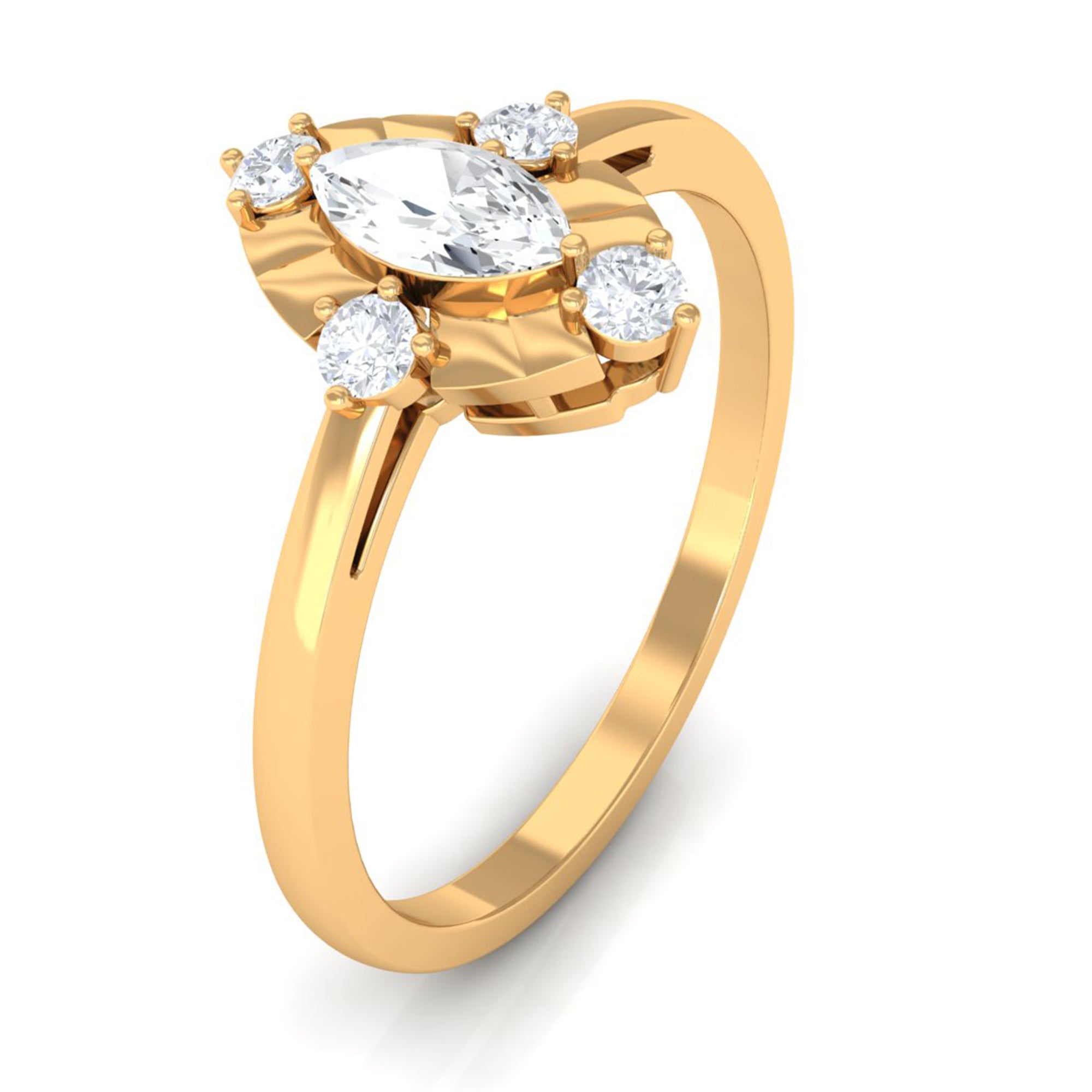 Rosec Jewels-Marquise Cut Cubic Zirconia Engagement Ring with Textured Detail