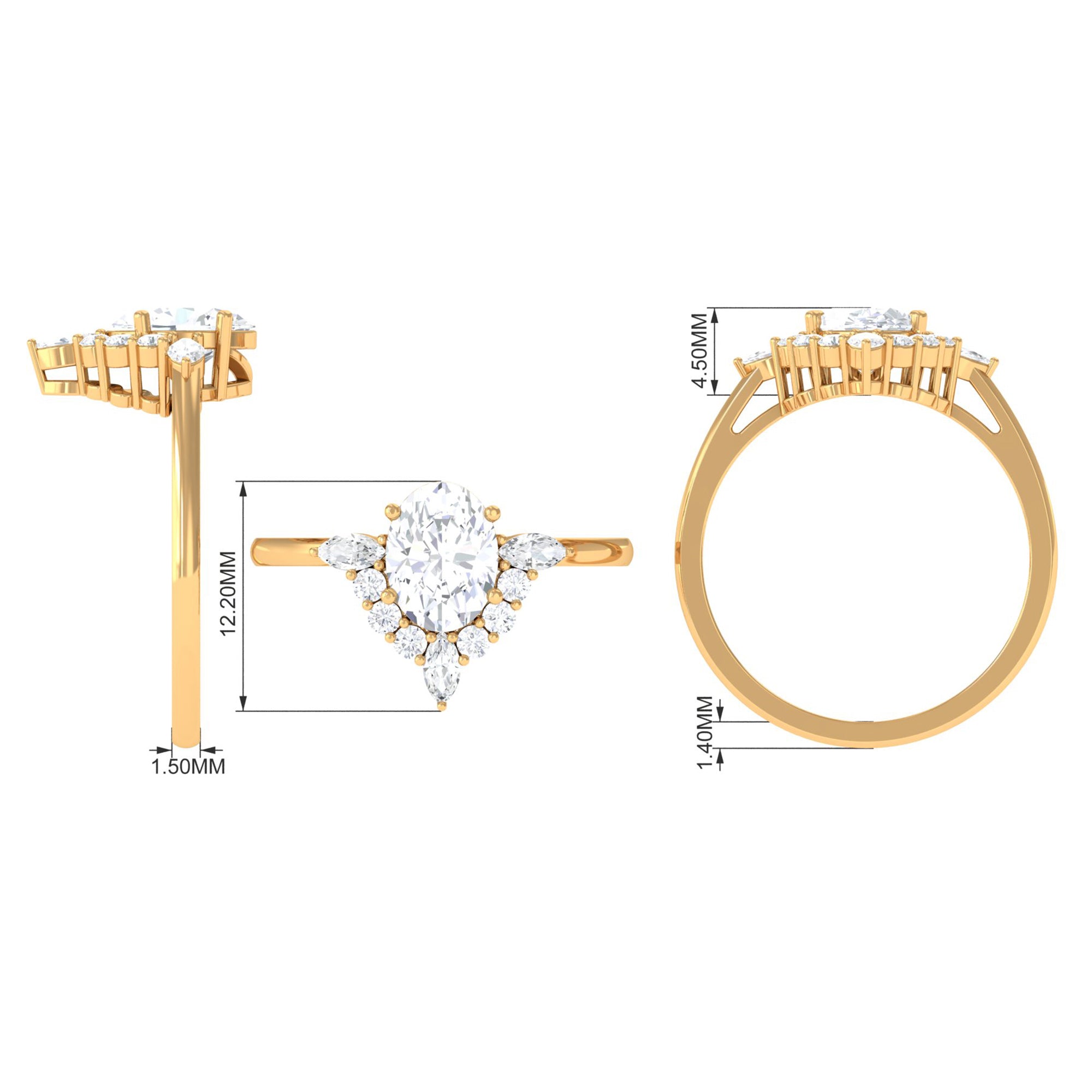 1 Carat Oval Zircon Unique Engagement Ring for Women AAAA - Rosec Jewels