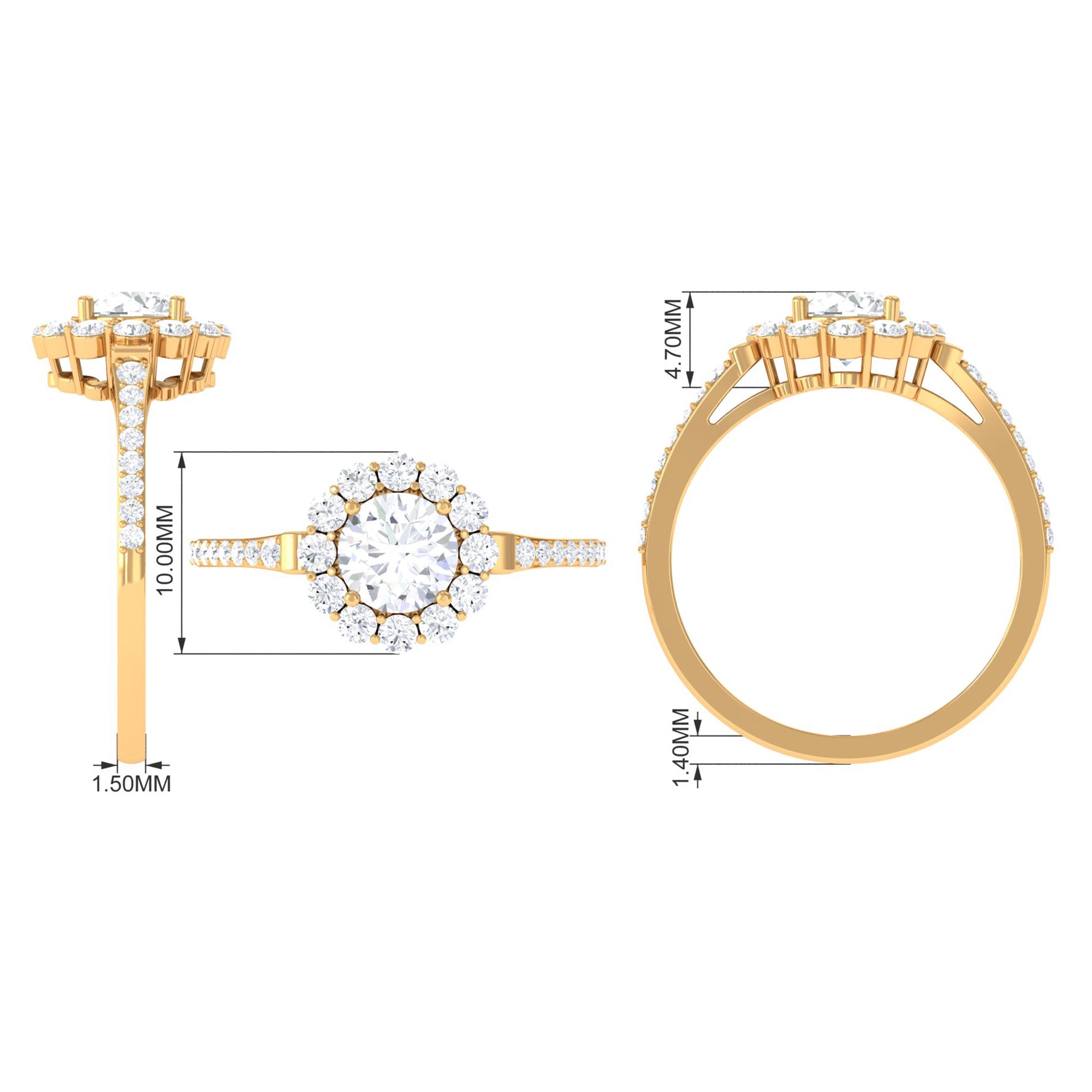 1.9 Carat Round Cubic Zirconia Halo Engagement Ring AAAA - Rosec Jewels