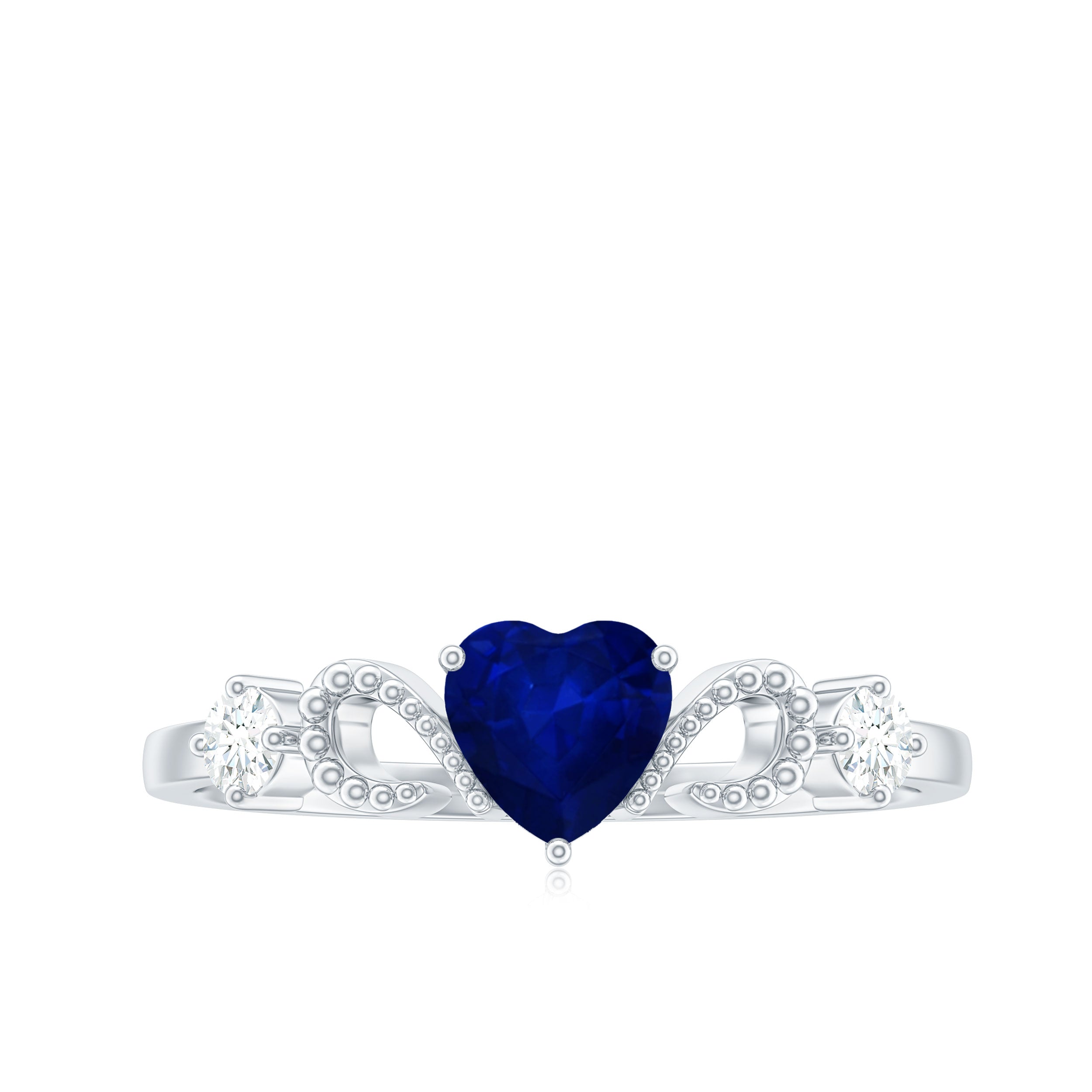 Natural 0.6 Carat Blue Sapphire Heart Promise Ring with Diamond AAA - Rosec Jewels