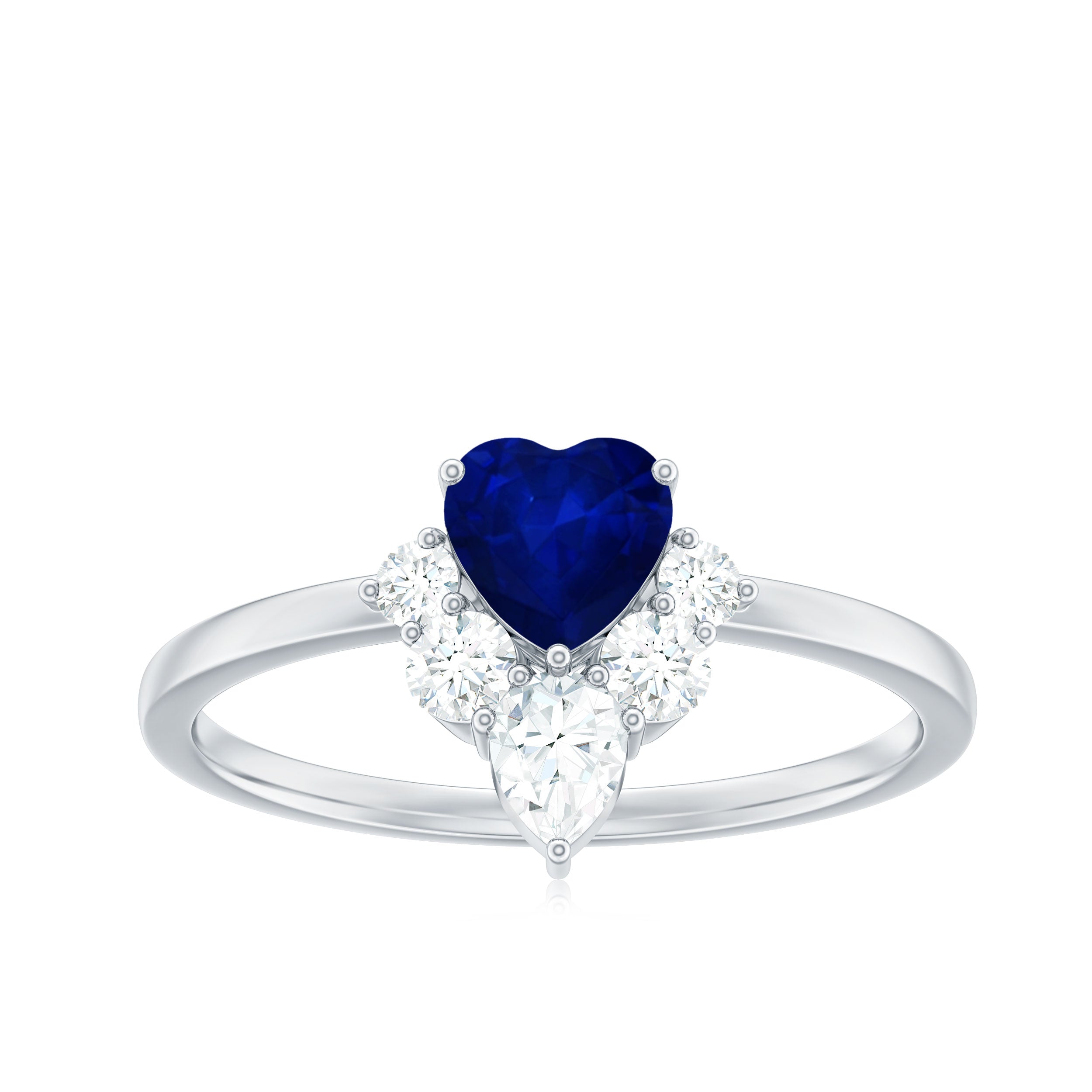 Real 0.6 Carat Heart Shape Blue Sapphire Promise Ring with Diamond AAA - Rosec Jewels