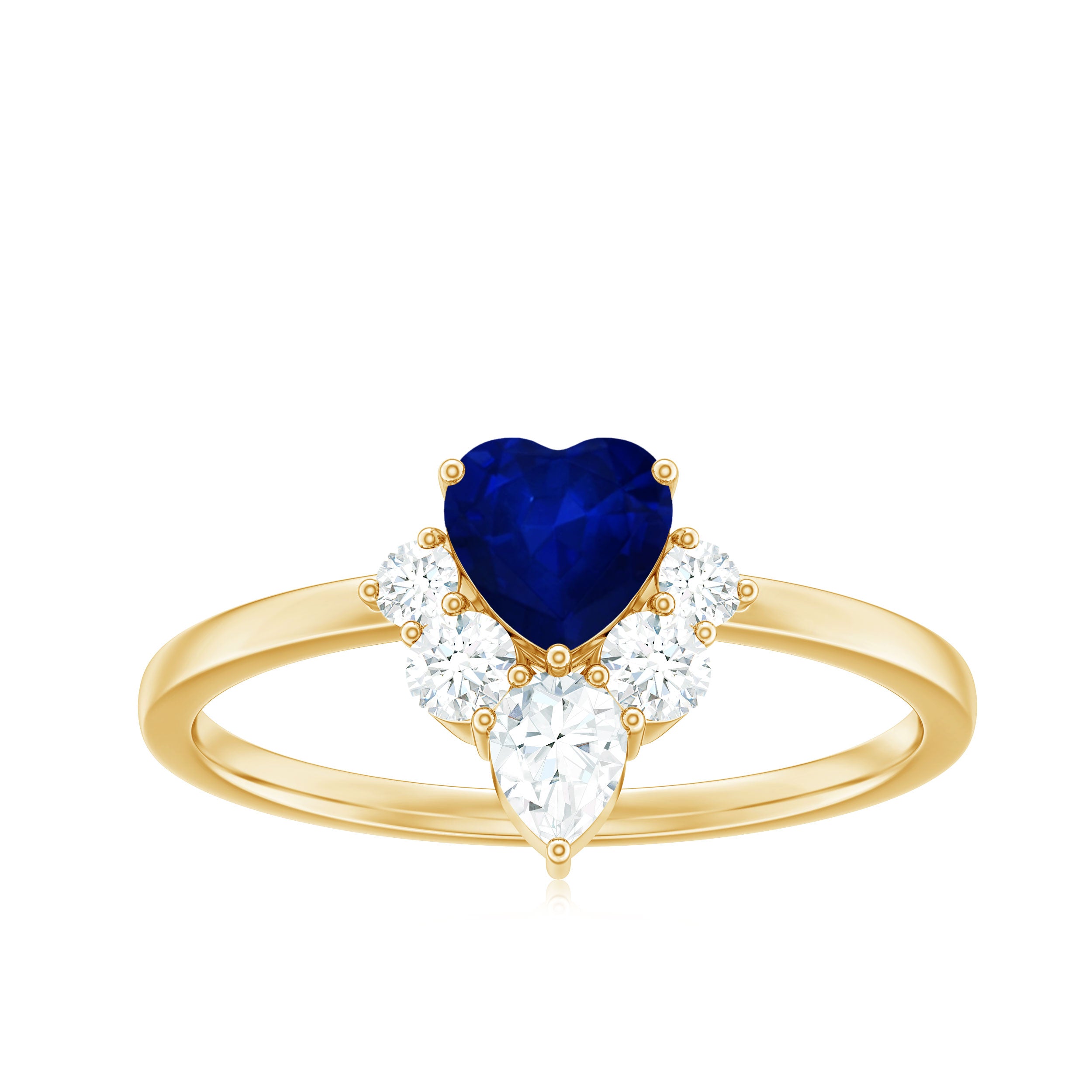 Real 0.6 Carat Heart Shape Blue Sapphire Promise Ring with Diamond AAA - Rosec Jewels