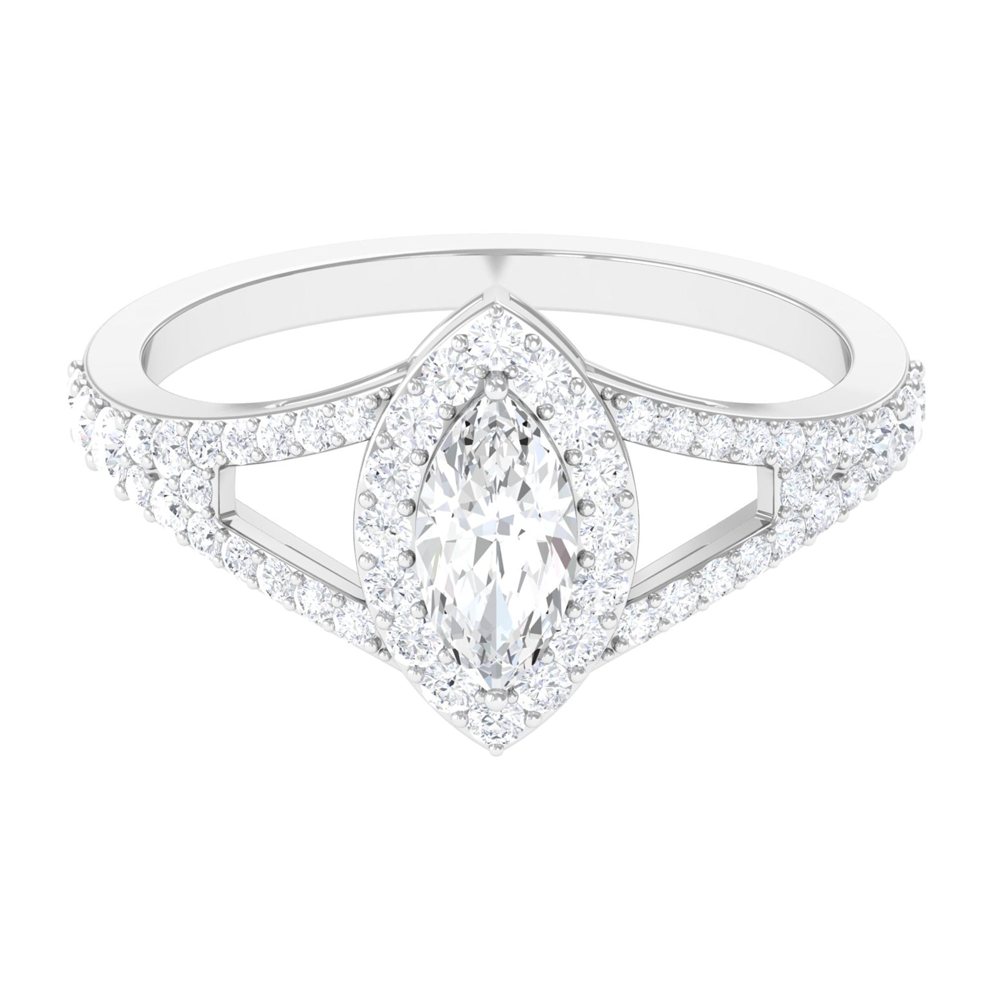 1.75 CT Split Shank Marquise Cut Zircon Engagement Ring AAAA - Rosec Jewels