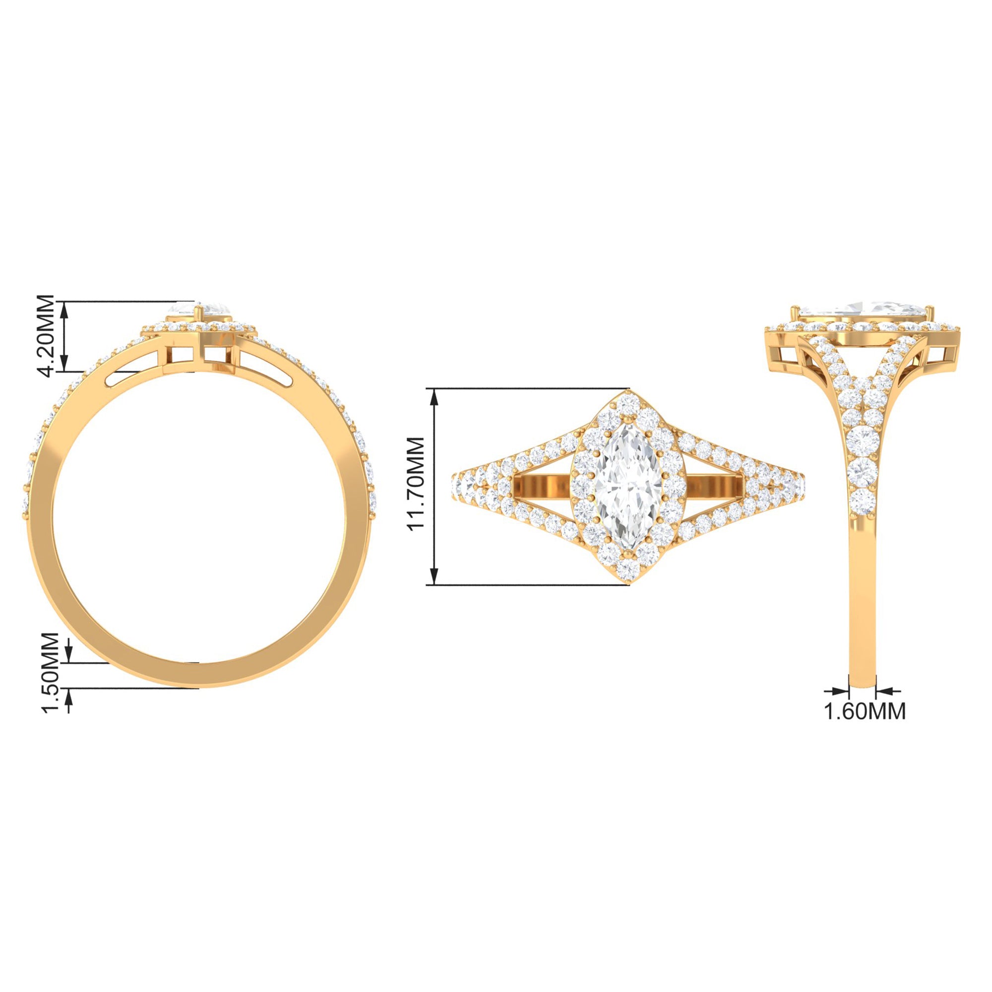 1.75 CT Split Shank Marquise Cut Zircon Engagement Ring AAAA - Rosec Jewels