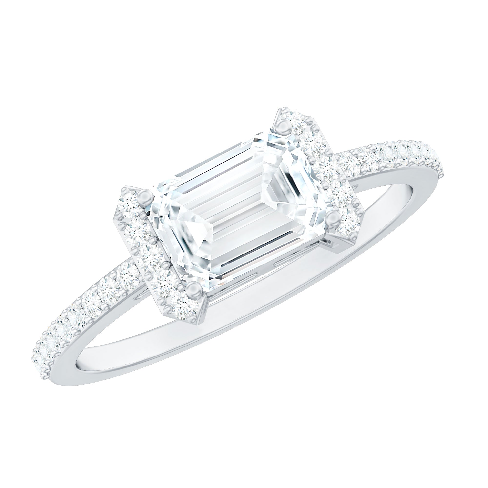 2 CT Octagon Cut Solitaire Zircon East West Engagement Ring