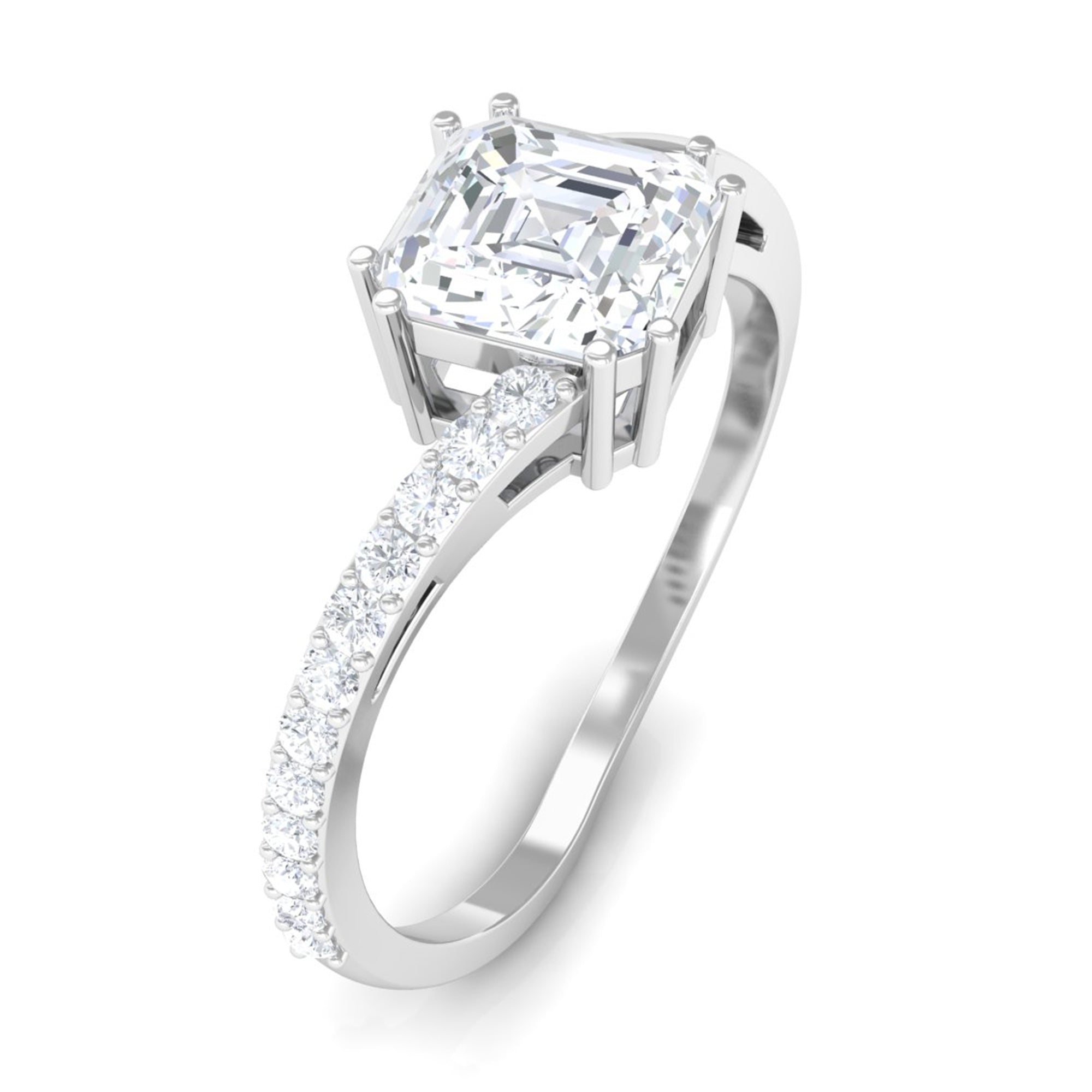 Rosec Jewels-1.75 CT Asscher Cut Solitaire Zircon Bypass Engagement Ring