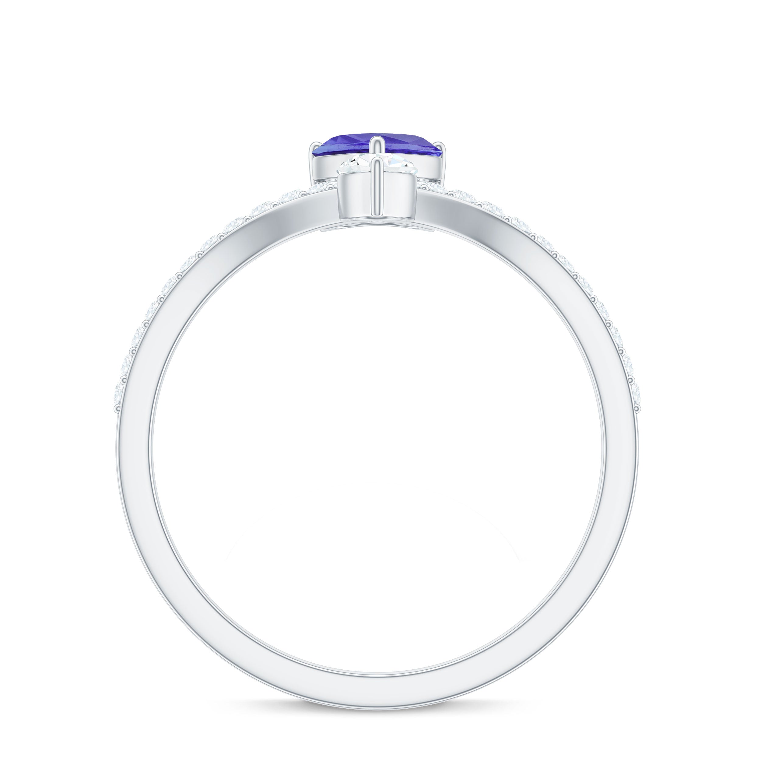 Certified Real Heart Shape Tanzanite Chevron Engagement Ring with Diamond AAA - Rosec Jewels