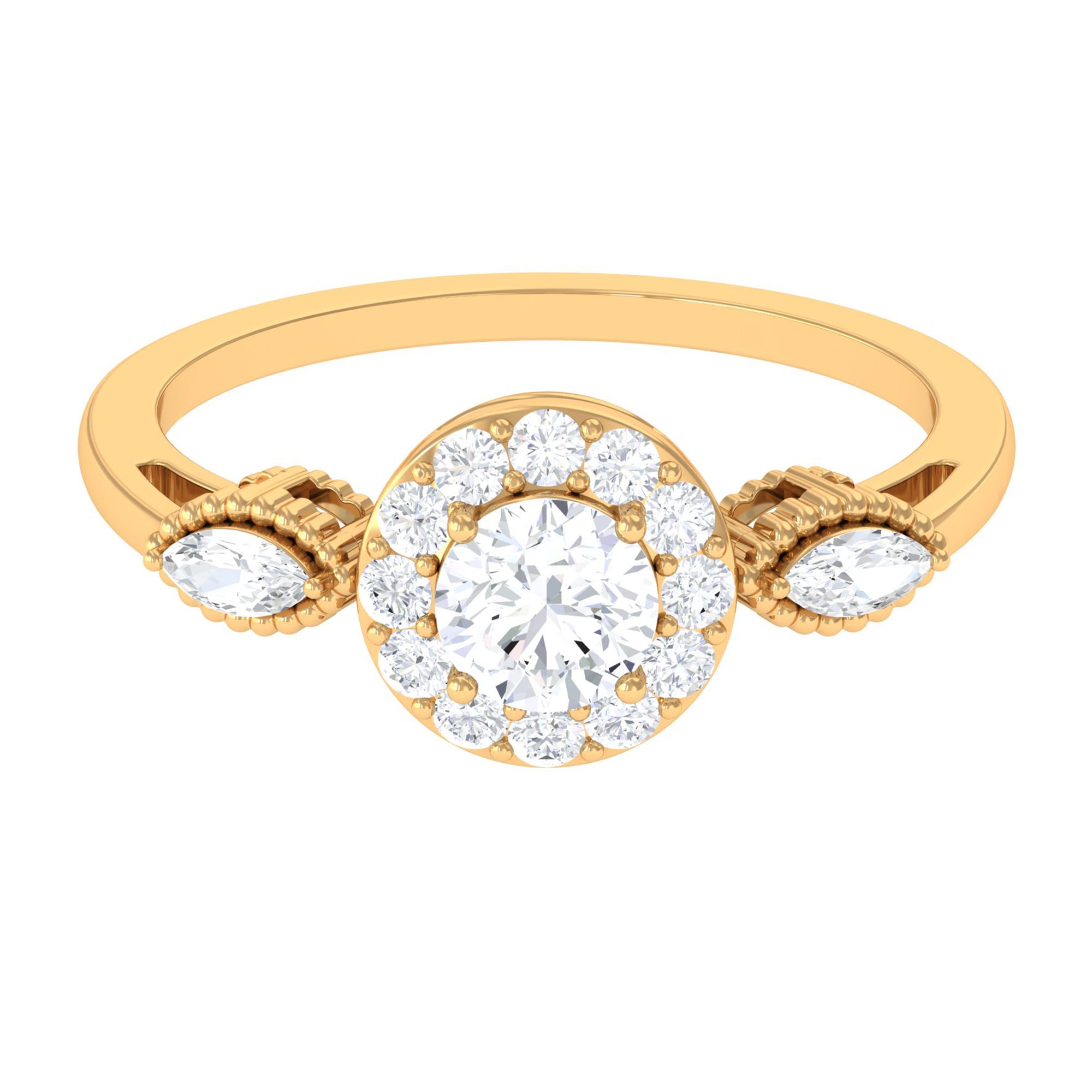 Classic Round Zircon Engagement Ring with Halo AAAA - Rosec Jewels