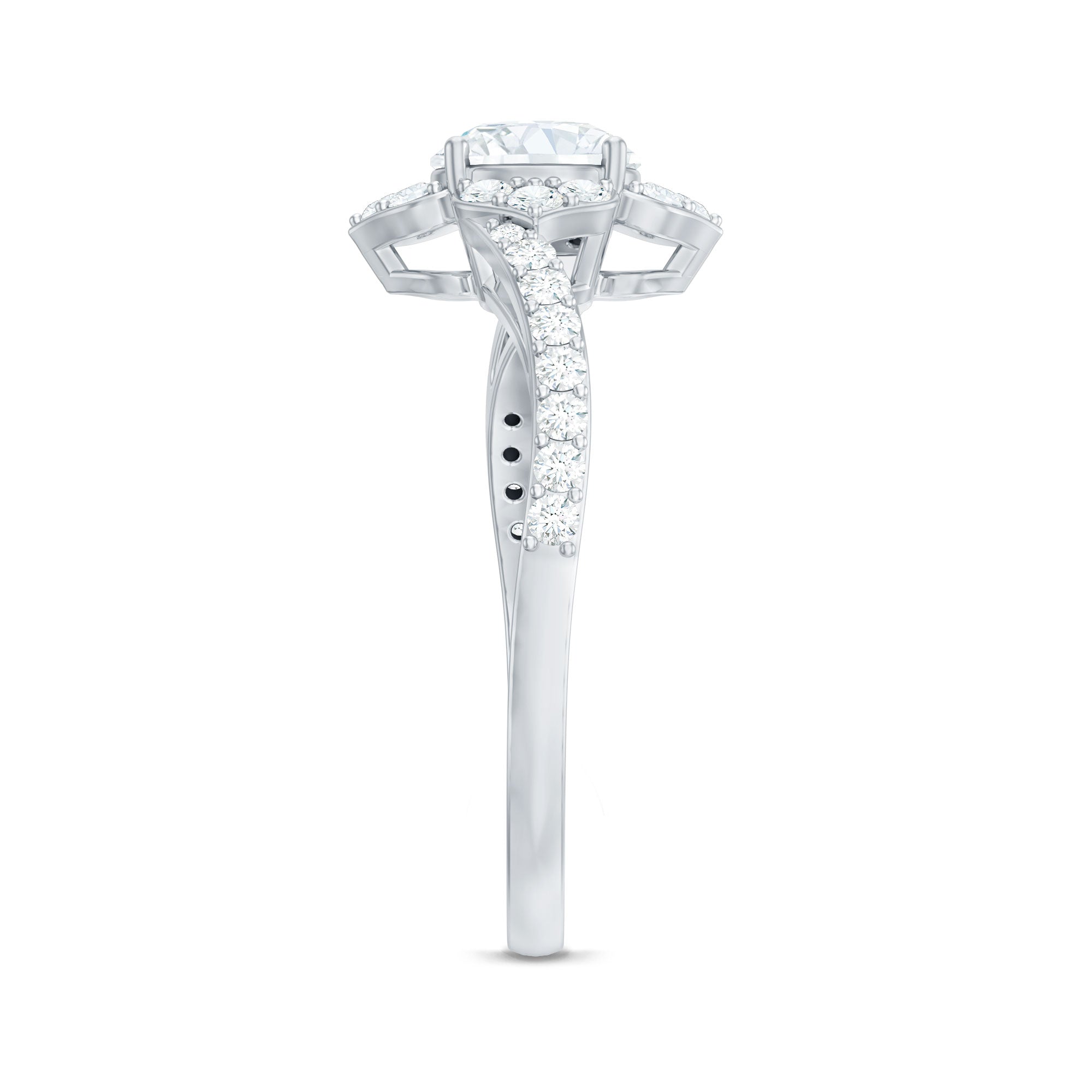 1.75 CT Bypass Shank Round Zircon Flower Engagement Ring AAAA - Rosec Jewels