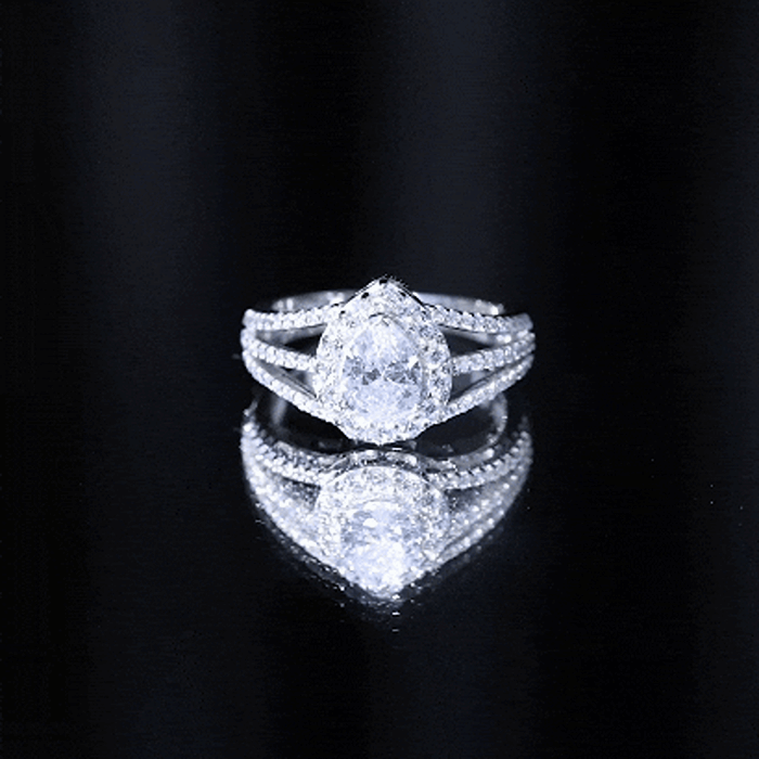 Pear Shaped Cubic Zirconia Split Shank Engagement Ring for Women AAAA - Rosec Jewels