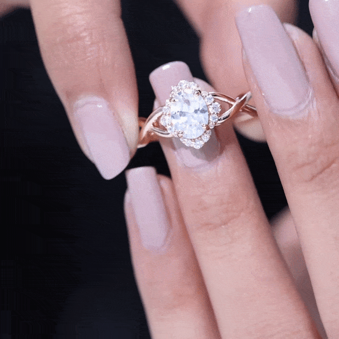 2.25 CT Crossover Shank Oval Zircon Flower Engagement Ring AAAA - Rosec Jewels