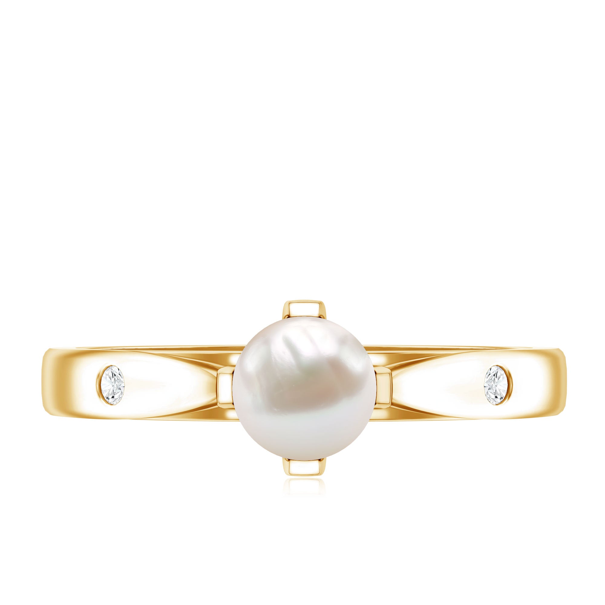 Cultured 2 Carat Freshwater Pearl Solitaire Promise Ring with Diamond AAA - Rosec Jewels