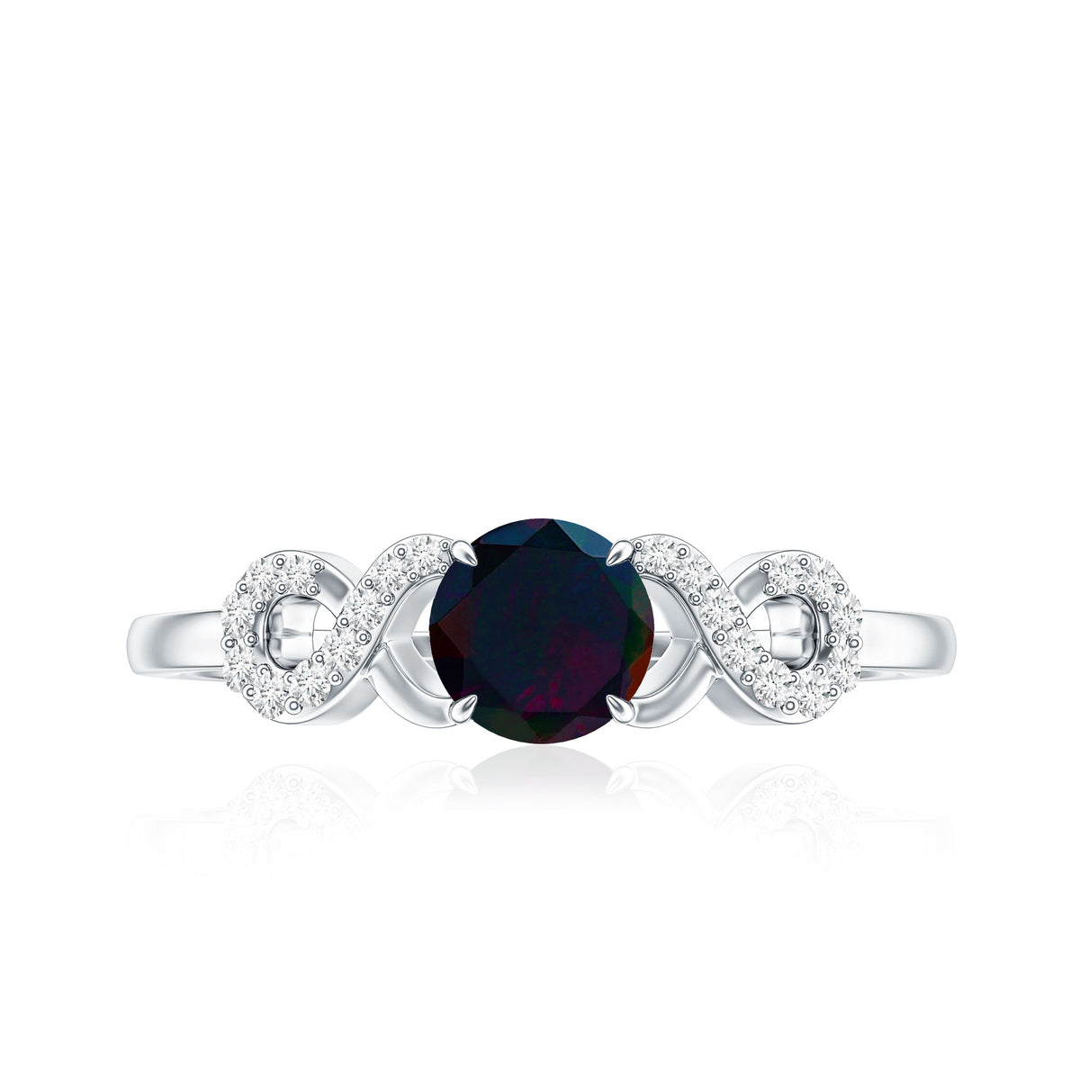 Round Black Opal Criss Cross Promise Ring with Diamond AAA - Rosec Jewels