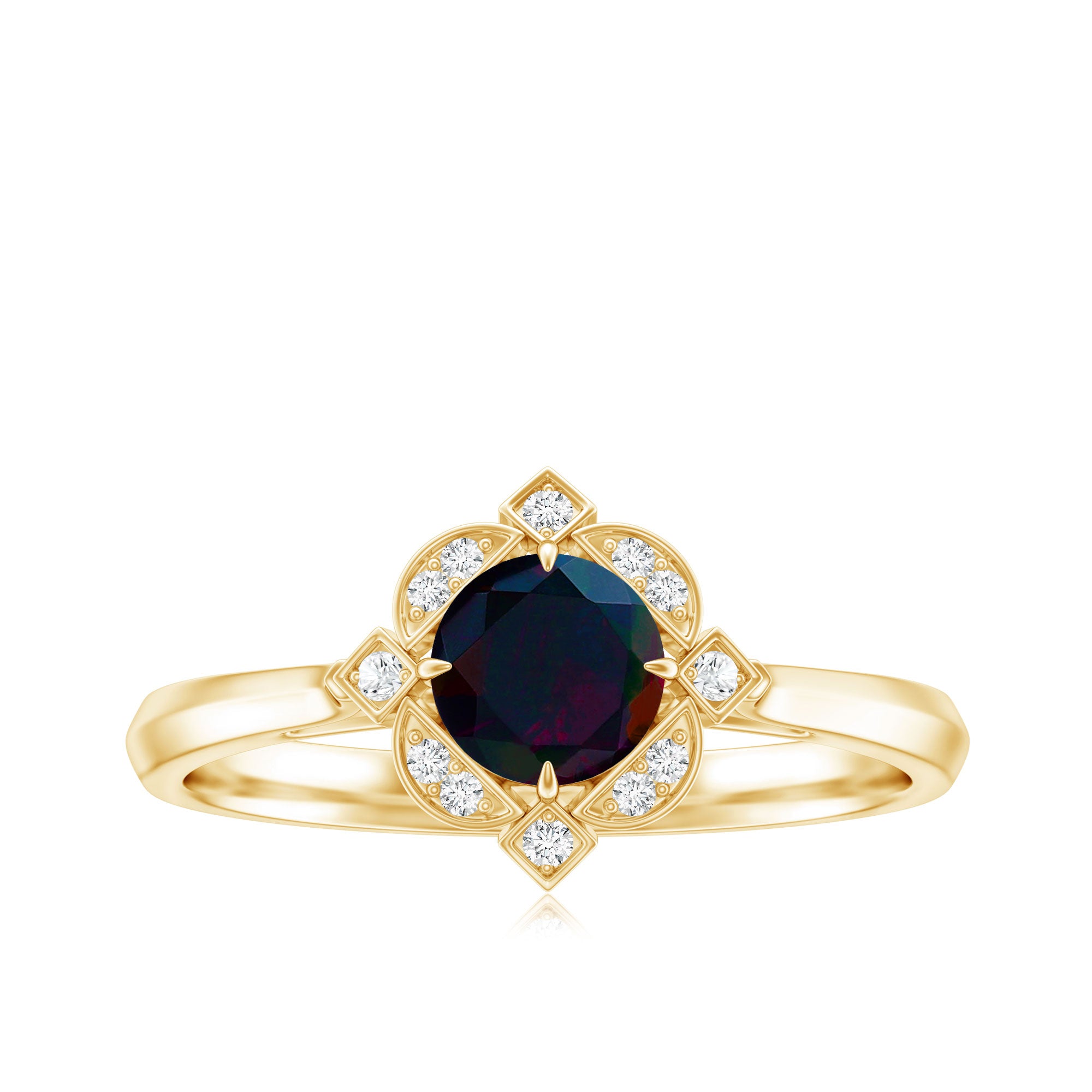 Vintage Inspired Black Opal and Diamond Engagement Ring AAA - Rosec Jewels