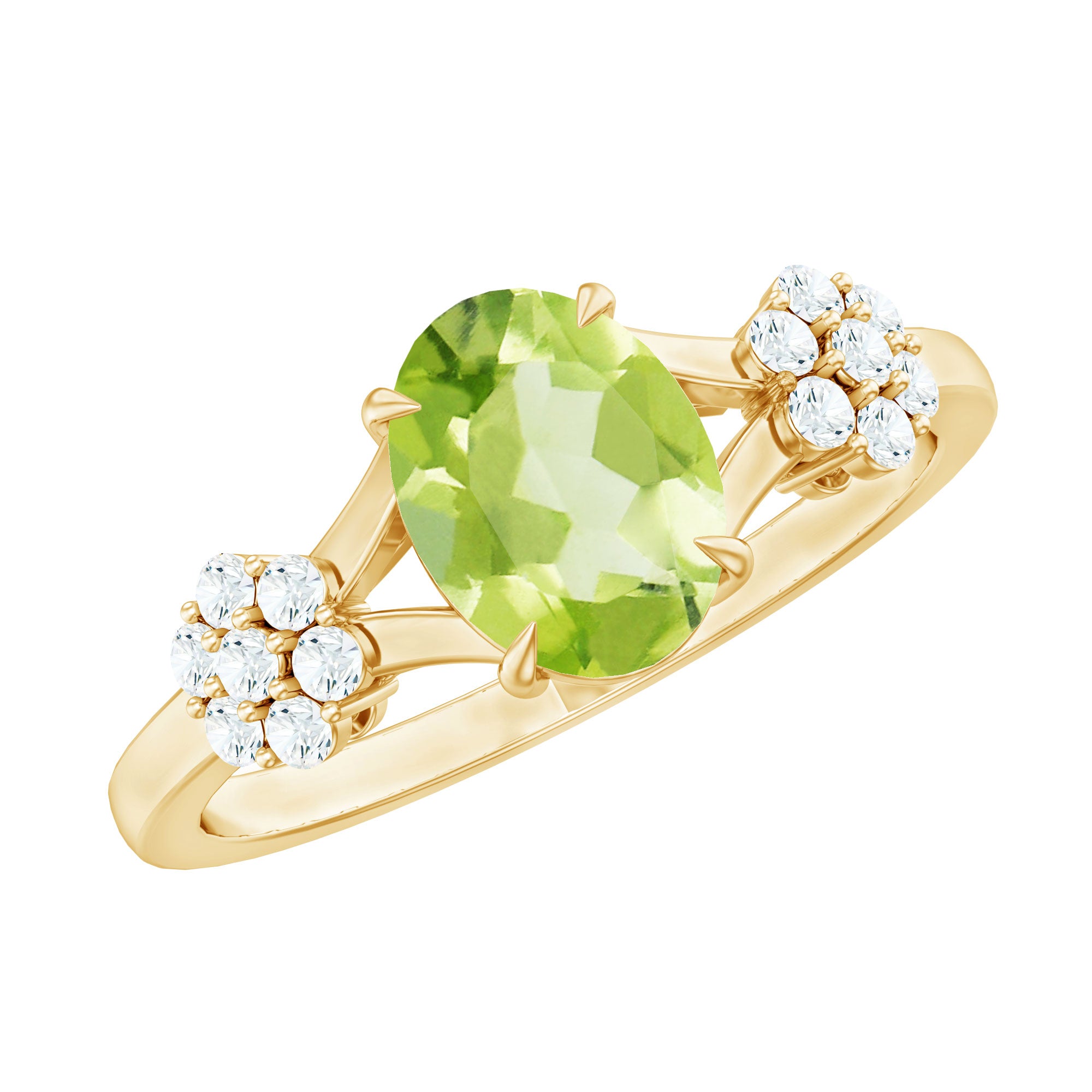 1 Carat Oval Cut Peridot Flower Engagement Ring with Diamonds AAA - Rosec Jewels