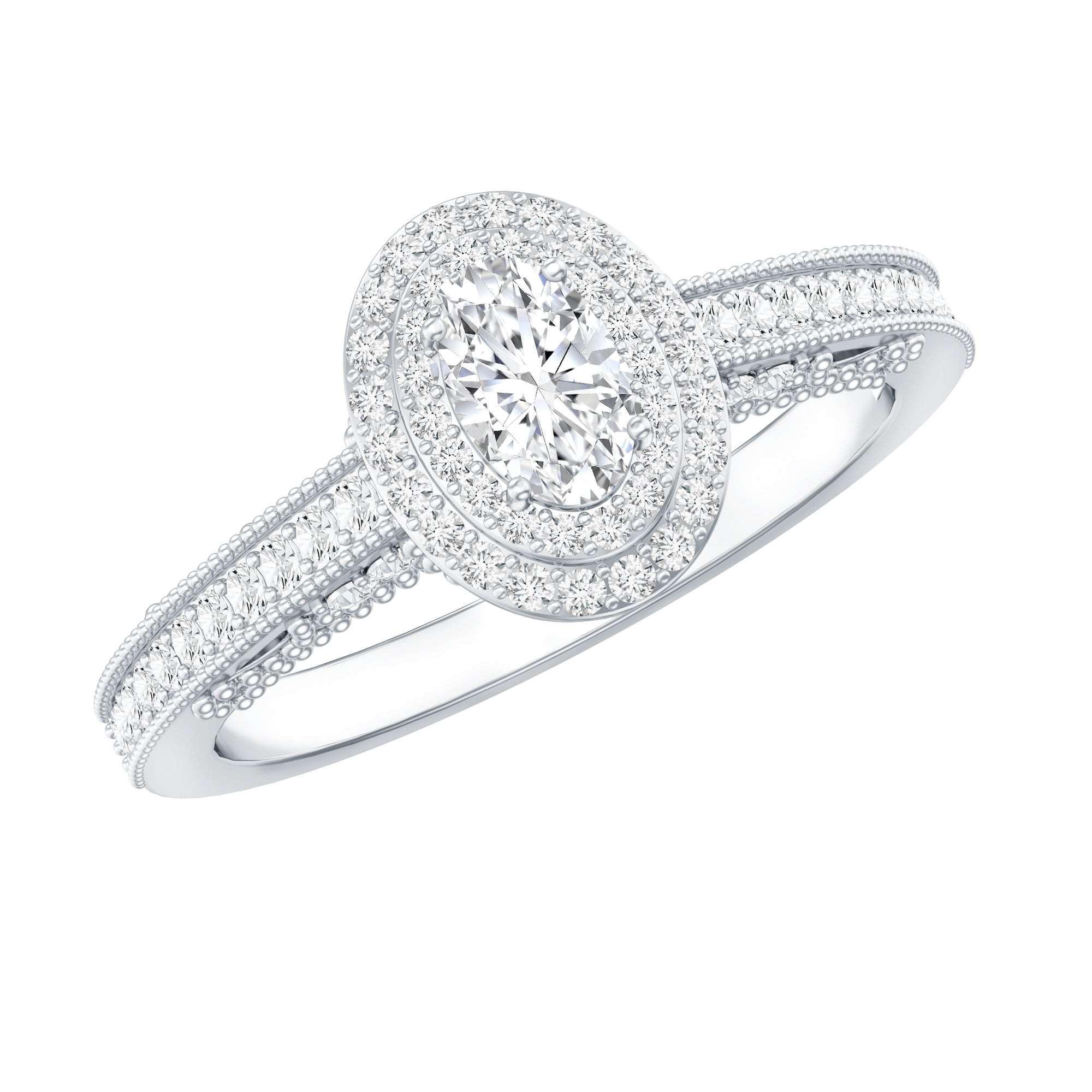 Vintage Inspired Lab Grown Diamond Double Halo Engagement Ring Lab - ( EF-VS ) - Rosec Jewels
