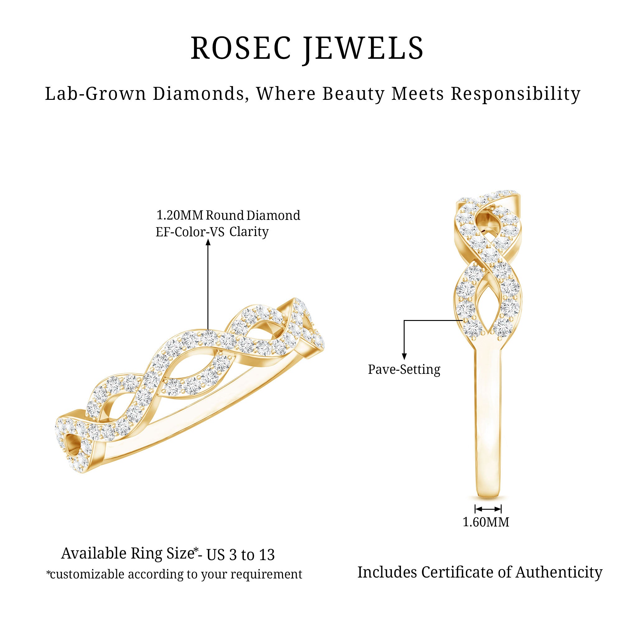 Rosec Jewels-Pave Set Lab Grown Diamond Infinity Wedding Band