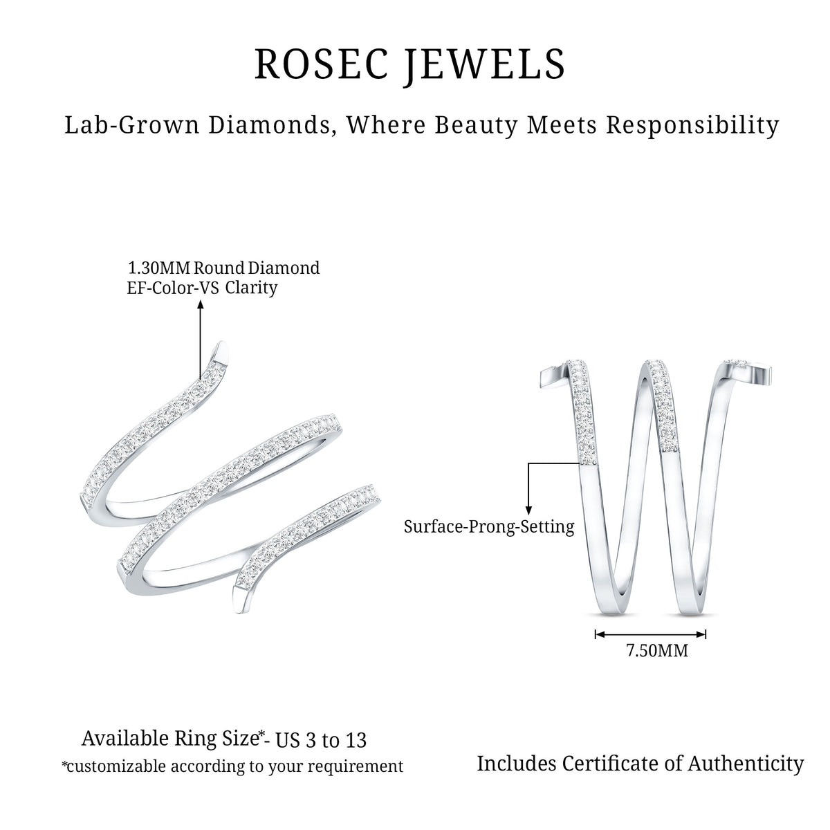 Certified Lab Grown Diamond Cocktail Ring For Women Lab - ( EF-VS ) - Rosec Jewels