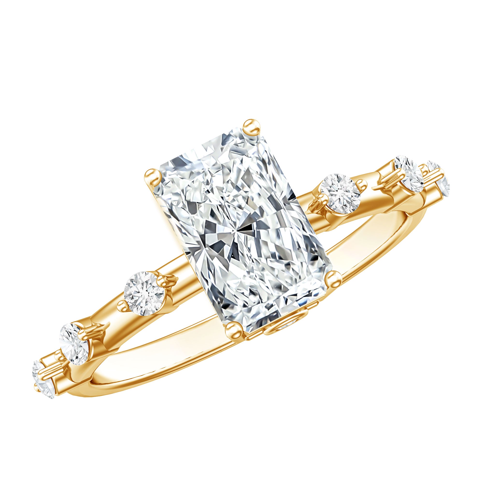 IGI Certified 2 Carat Radiant Cut Lab Grown Diamond Engagement Ring with Spaced Accent Lab - ( E-VS1 ) - Rosec Jewels