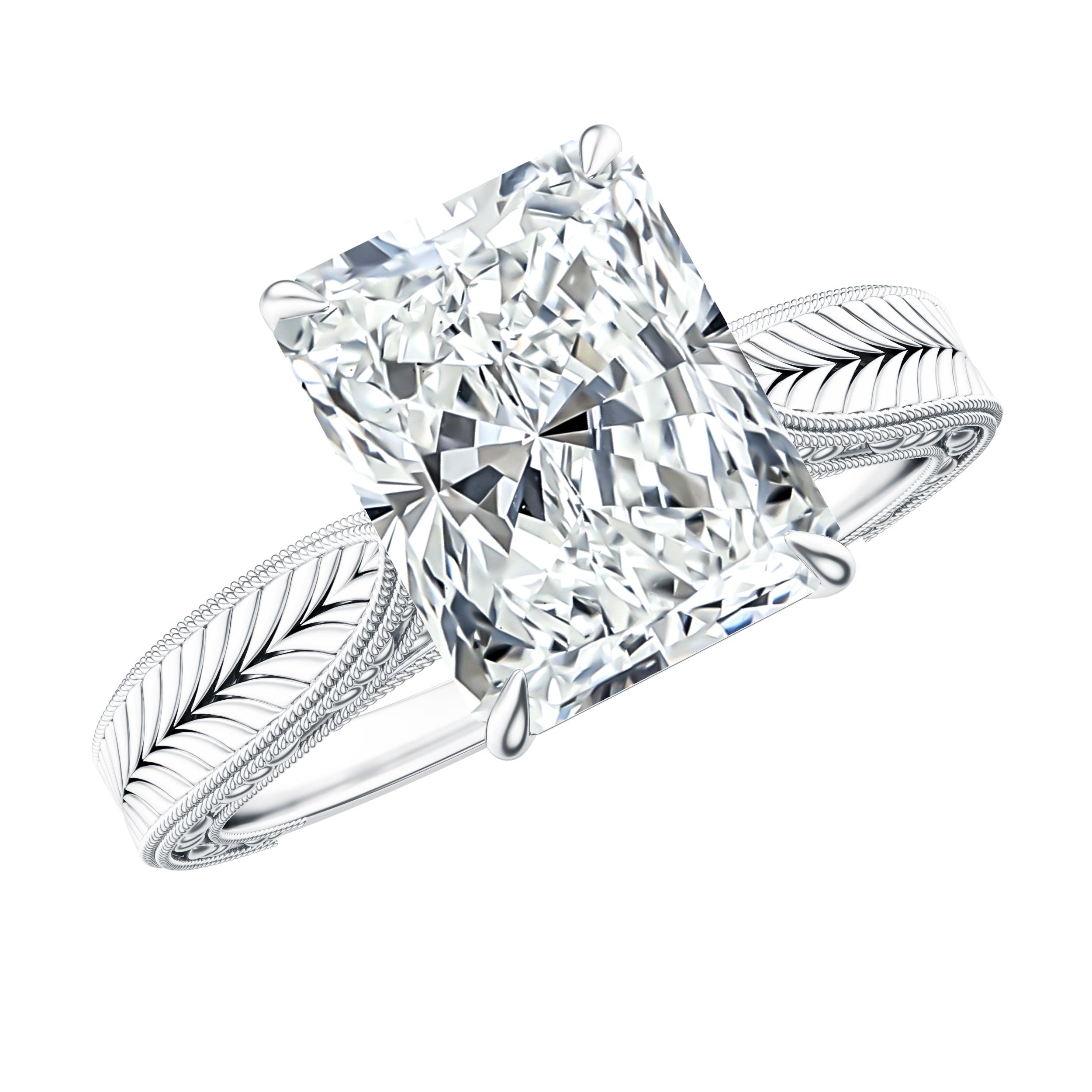 Vintage Inspired 3 Carat Radiant Cut Lab Grown Diamond Engagement Ring IGI Certified Lab - ( E-VS1 ) - Rosec Jewels