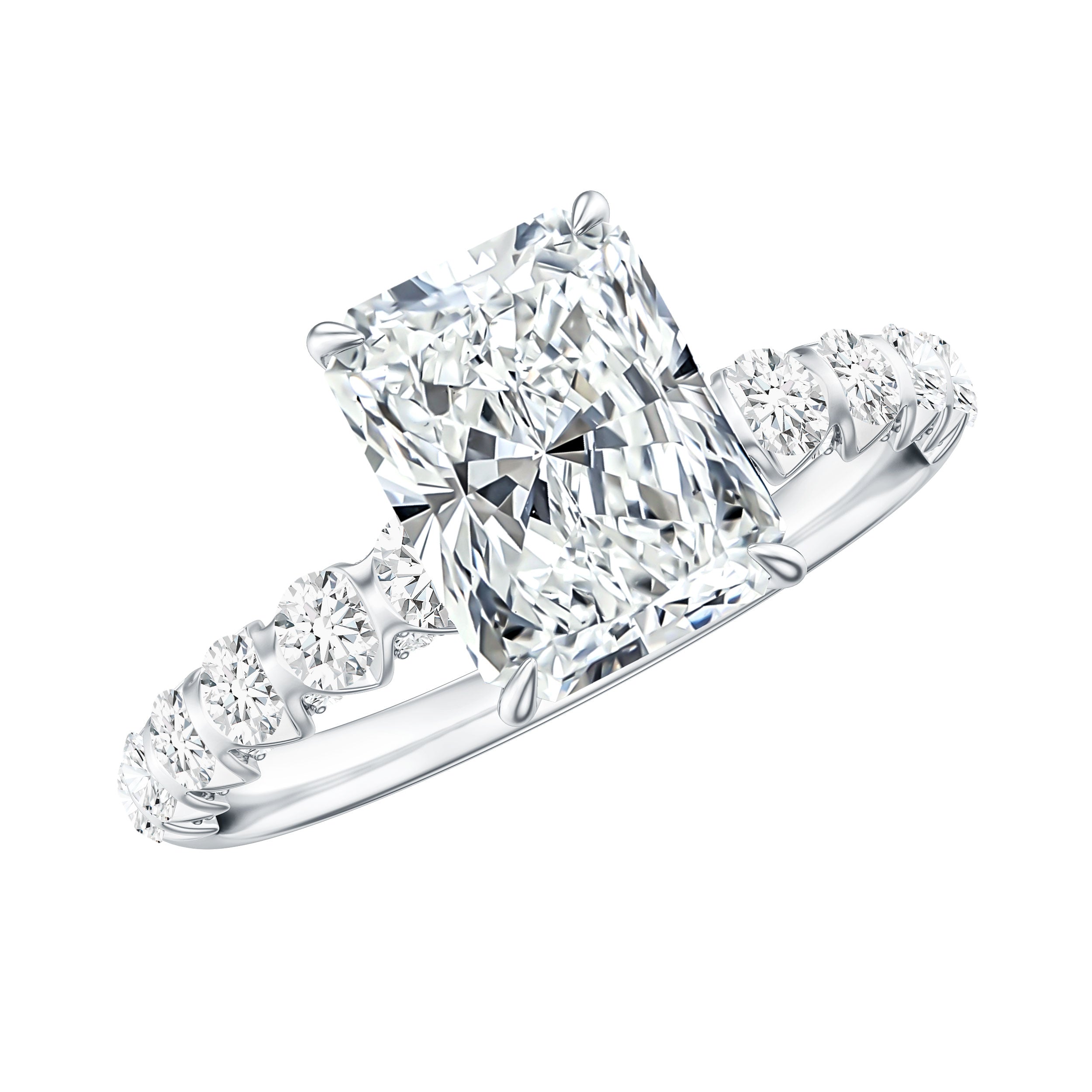 Lab Grown 2 Carat Diamond Radiant Cut Side Stone Engagement Ring IGI Certified Lab - ( E-VS1 ) - Rosec Jewels