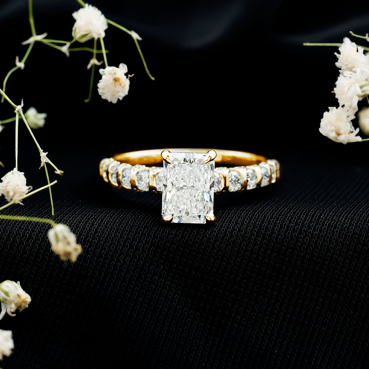 Lab Grown 2 Carat Diamond Radiant Cut Side Stone Engagement Ring IGI Certified Lab - ( E-VS1 ) - Rosec Jewels