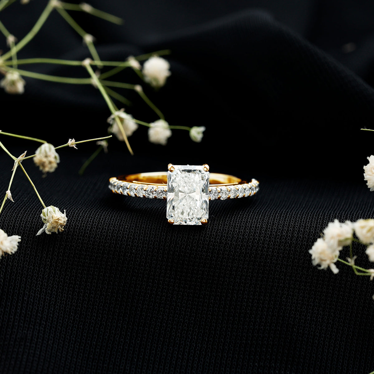 IGI Certified Radiant Cut Lab Grown Diamond Hidden Halo Engagement Ring 2 Carat Lab - ( E-VS1 ) - Rosec Jewels