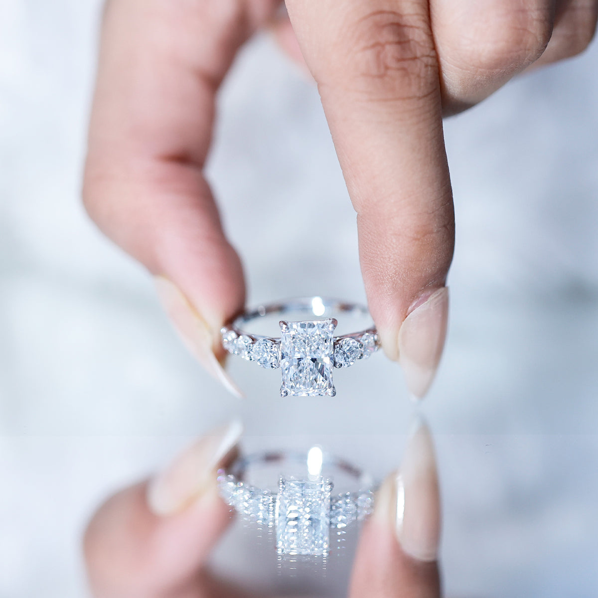 IGI Certified 3 Carat Radiant Cut Lab Grown Diamond Side Stone Engagement Ring Lab - ( E-VS1 ) - Rosec Jewels