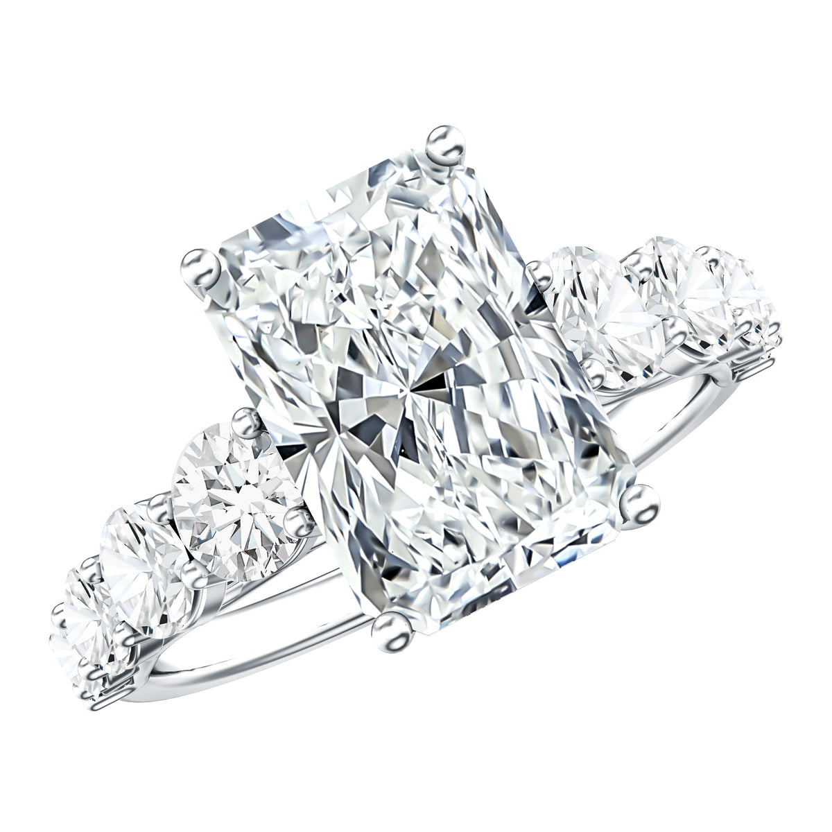IGI Certified 4 Carat Radiant Cut Lab Grown Diamond Statement Ring with Side Stones