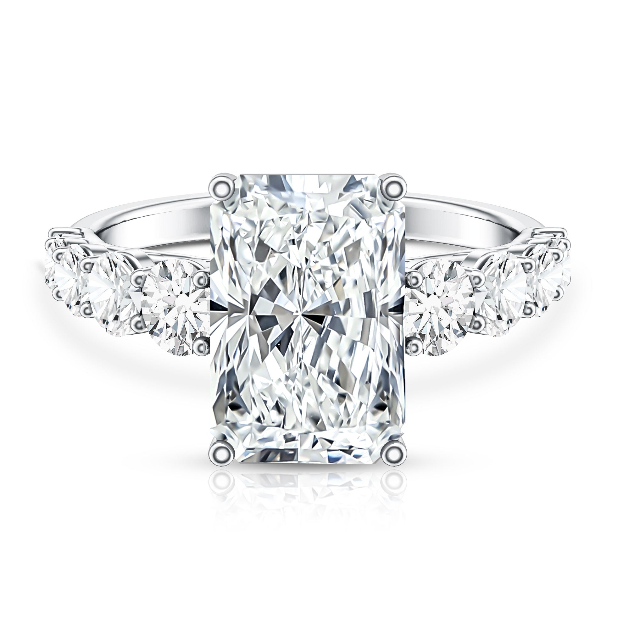 IGI Certified Radiant Cut Lab Grown Diamond 5 Carat Huge Engagement Ring with Side Stones Lab - ( E-VS1 ) - Rosec Jewels