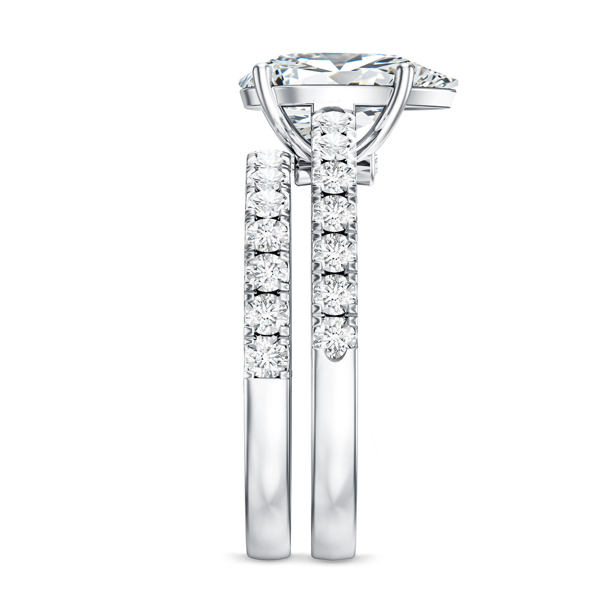 IGI Certified Lab Grown 2 Carat Diamond Pear Shaped Engagement Ring with Wedding Band Lab - ( E-VS1 ) - Rosec Jewels