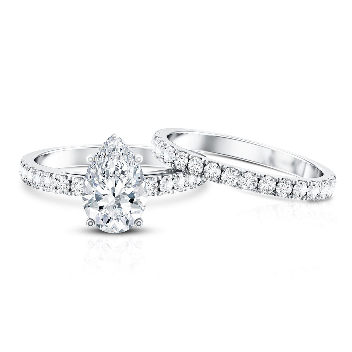 IGI Certified Lab Grown 2 Carat Diamond Pear Shaped Engagement Ring with Wedding Band Lab - ( E-VS1 ) - Rosec Jewels
